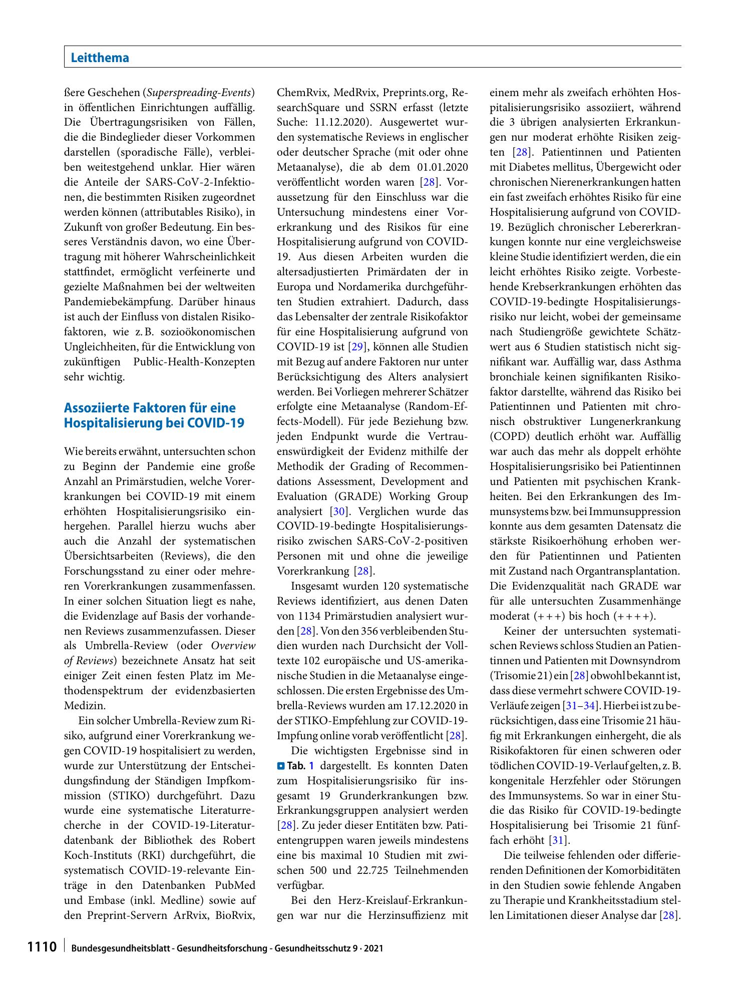 Vorschauseite 4: COVID-19-Patientinnen und -Patienten in Deutschland: Expositionsrisiken und assoziierte Faktoren für Hospitalisierungen und schwere Krankheitsverläufe