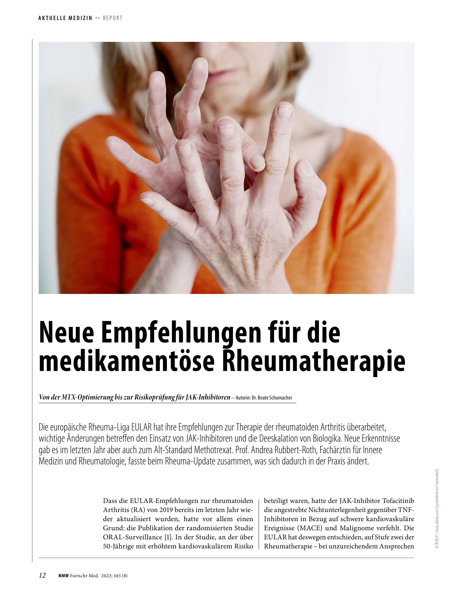 Vorschauseite 1: Neue Empfehlungen für die medikamentöse Rheumatherapie