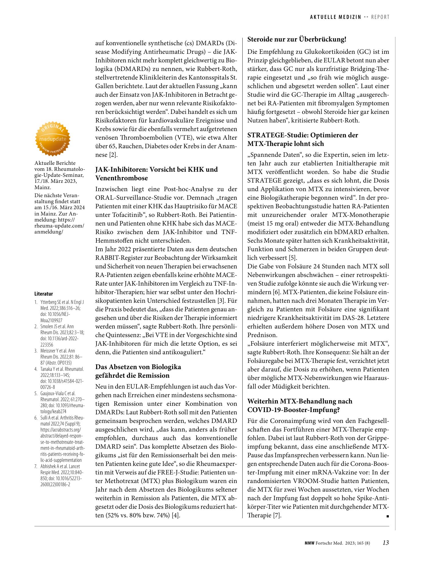 Vorschauseite 2: Neue Empfehlungen für die medikamentöse Rheumatherapie