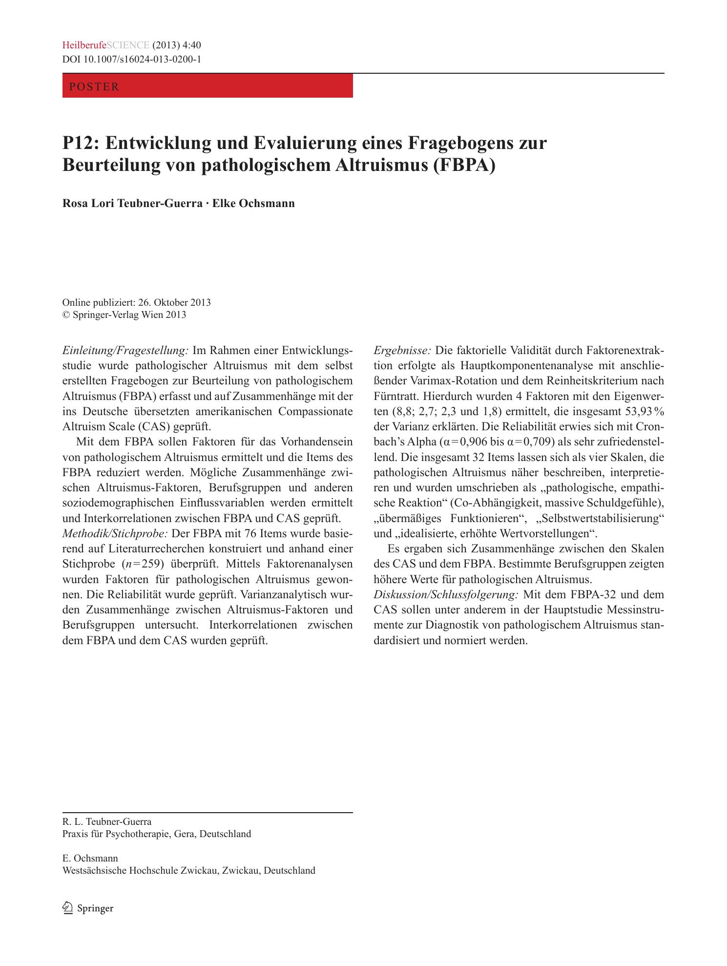 Vorschauseite 1: P12: Entwicklung und Evaluierung eines Fragebogens zur Beurteilung von pathologischem Altruismus (FBPA)