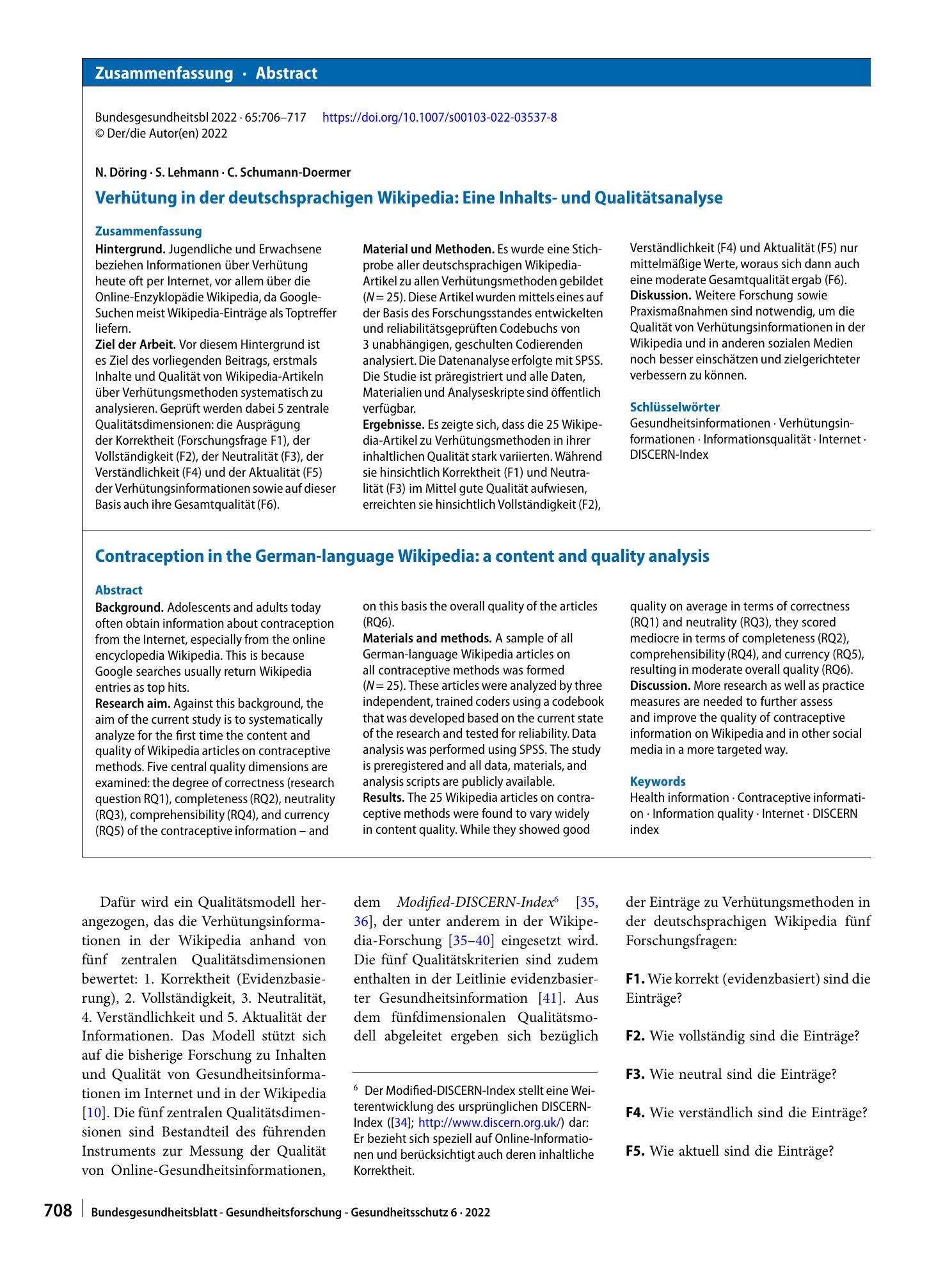 Vorschauseite 3: Verhütung in der deutschsprachigen Wikipedia: Eine Inhalts- und Qualitätsanalyse