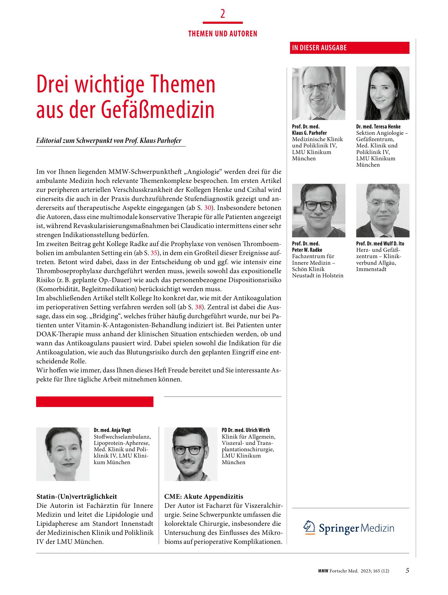 Vorschauseite 1: Drei wichtige Themen aus der Gefäßmedizin