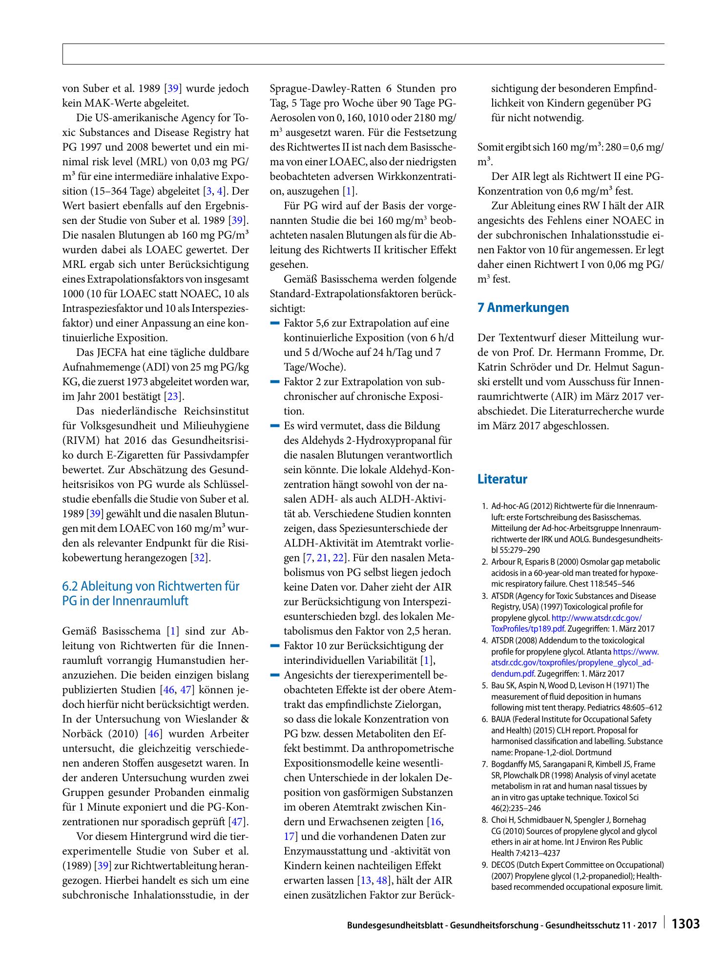 Vorschauseite 6: Richtwert für Propan-1,2-diol (Propylenglykol) in der Innenraumluft