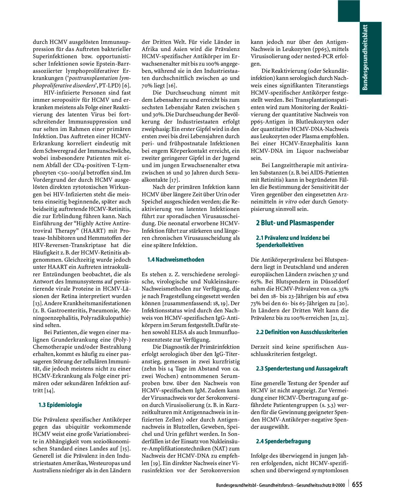 Vorschauseite 3: Humanes Cytomegalovirus (HCMV) Stellungnahmen des Arbeitskreises Blut des Bundesministeriums für Gesundheit