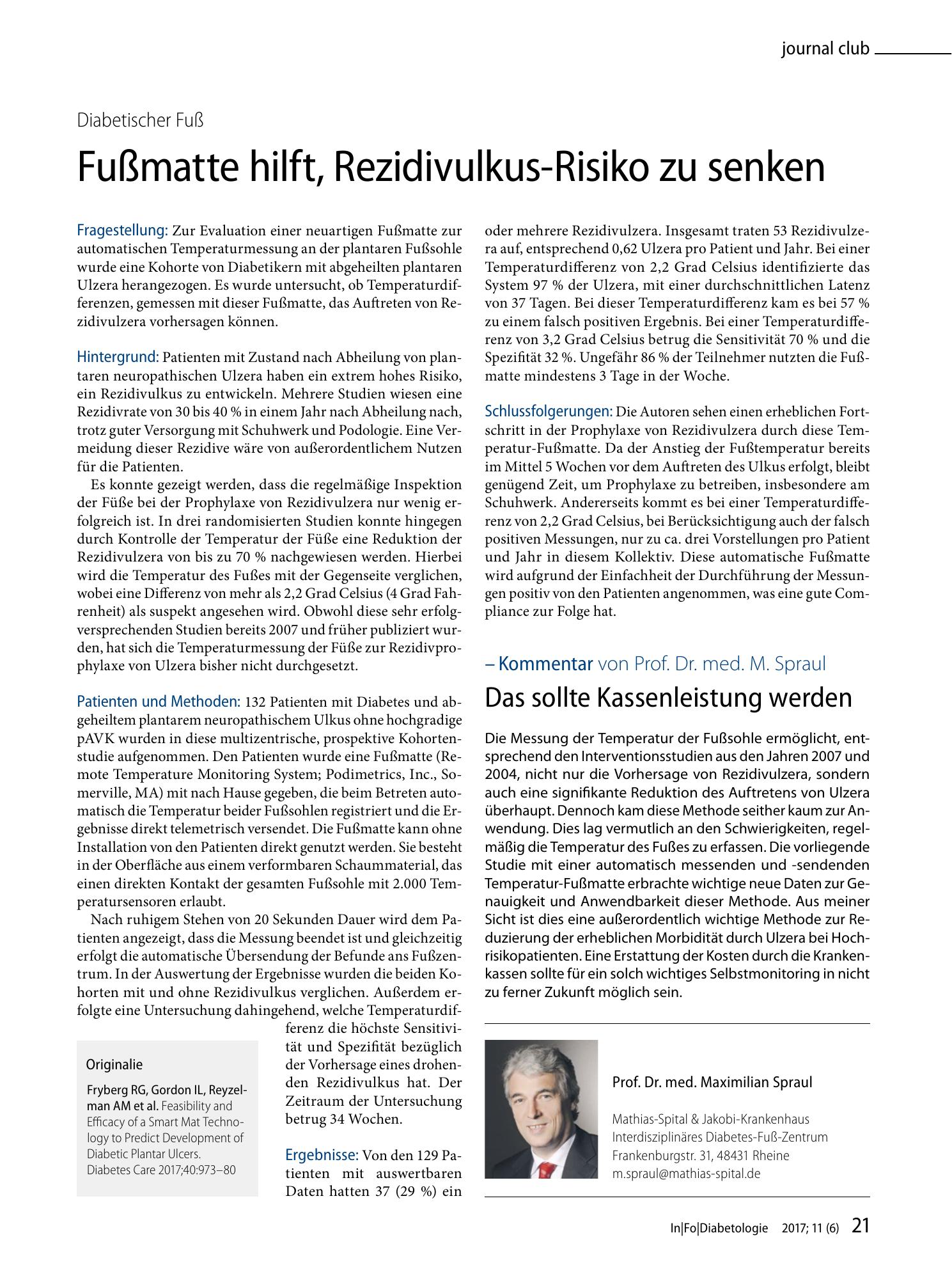 Vorschauseite 1: Fußmatte hilft, Rezidivulkus-Risiko zu senken