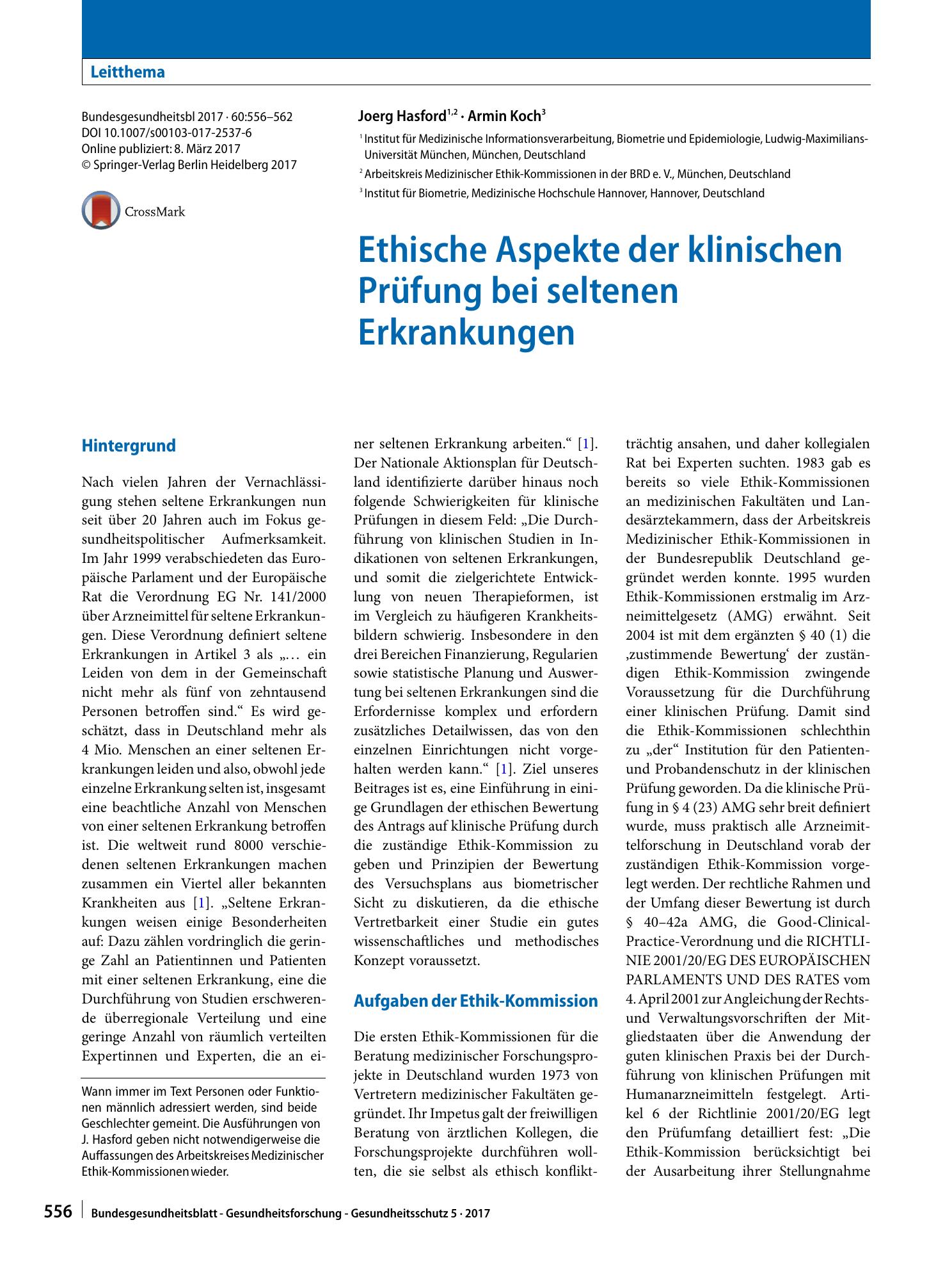 Vorschauseite 1: Ethische Aspekte der klinischen Prüfung bei seltenen Erkrankungen