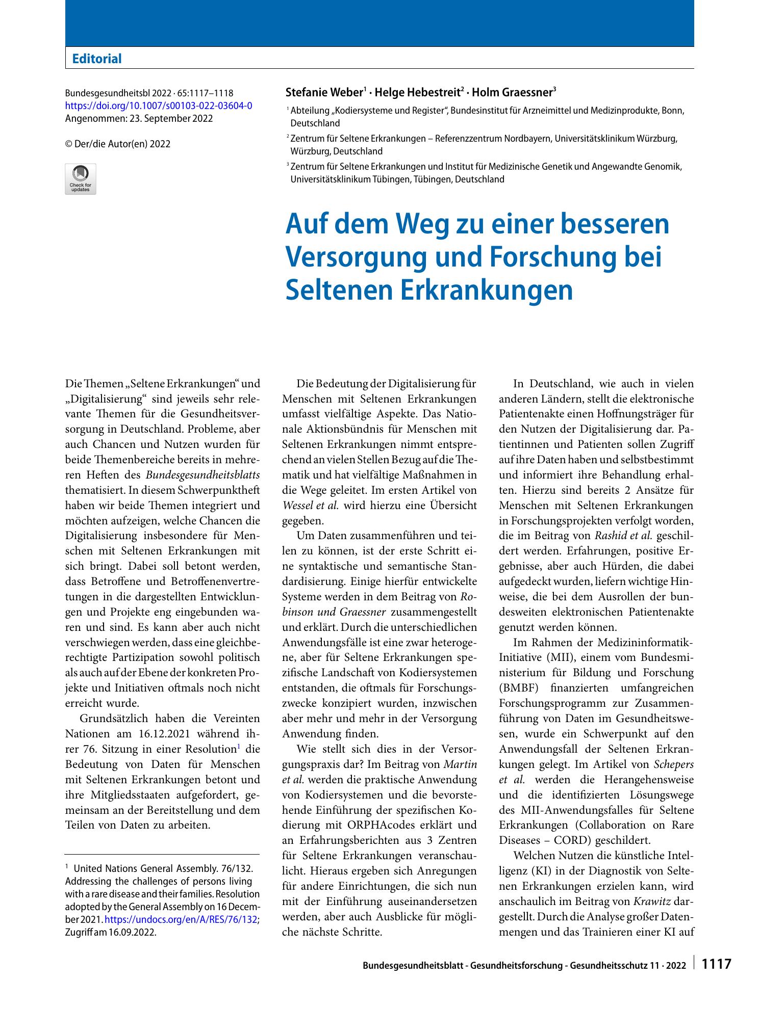 Vorschauseite 1: Auf dem Weg zu einer besseren Versorgung und Forschung bei Seltenen Erkrankungen