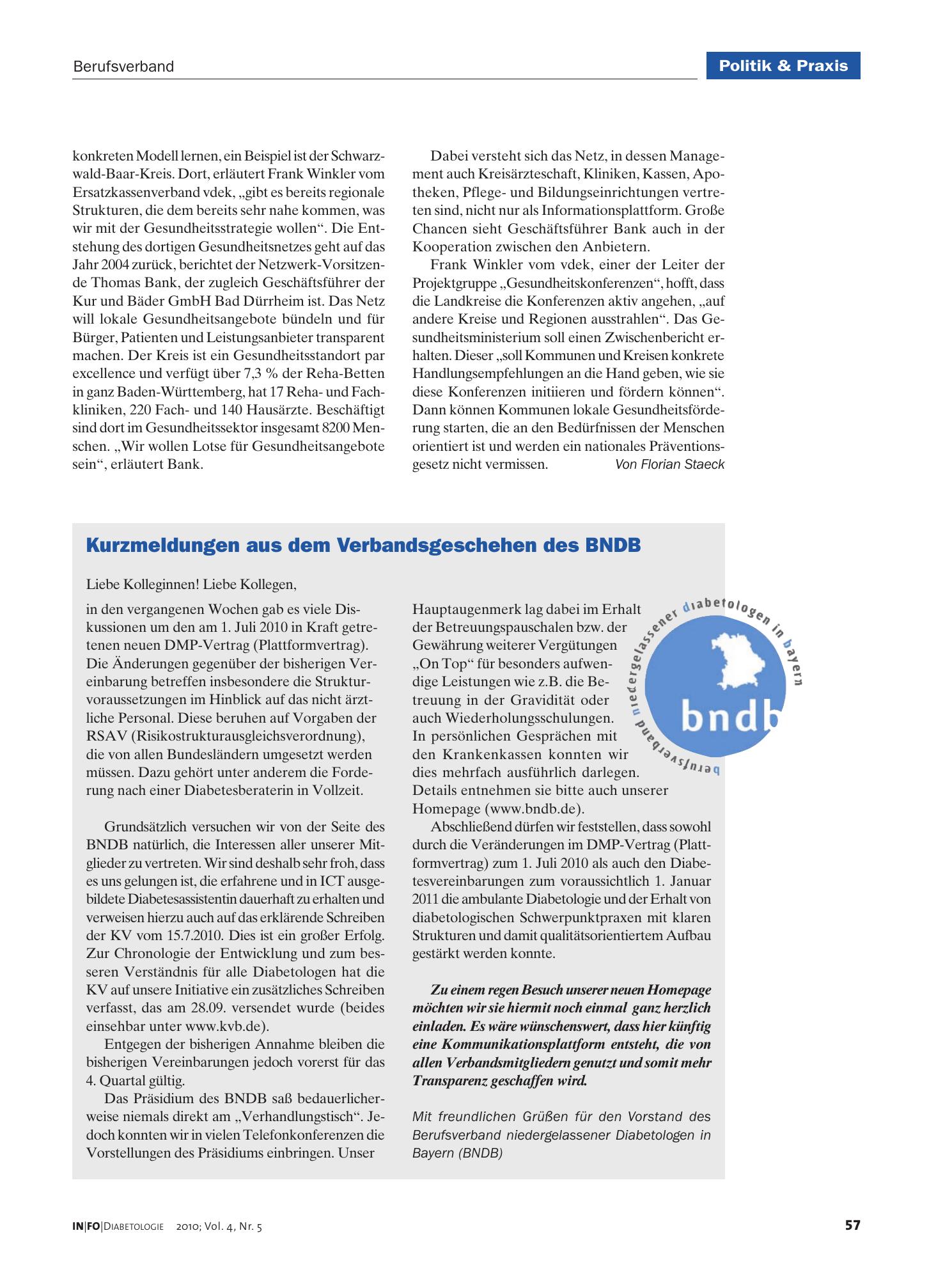 Vorschauseite 1: Kurzmeldungen aus dem Verbandsgeschehen des BNDB