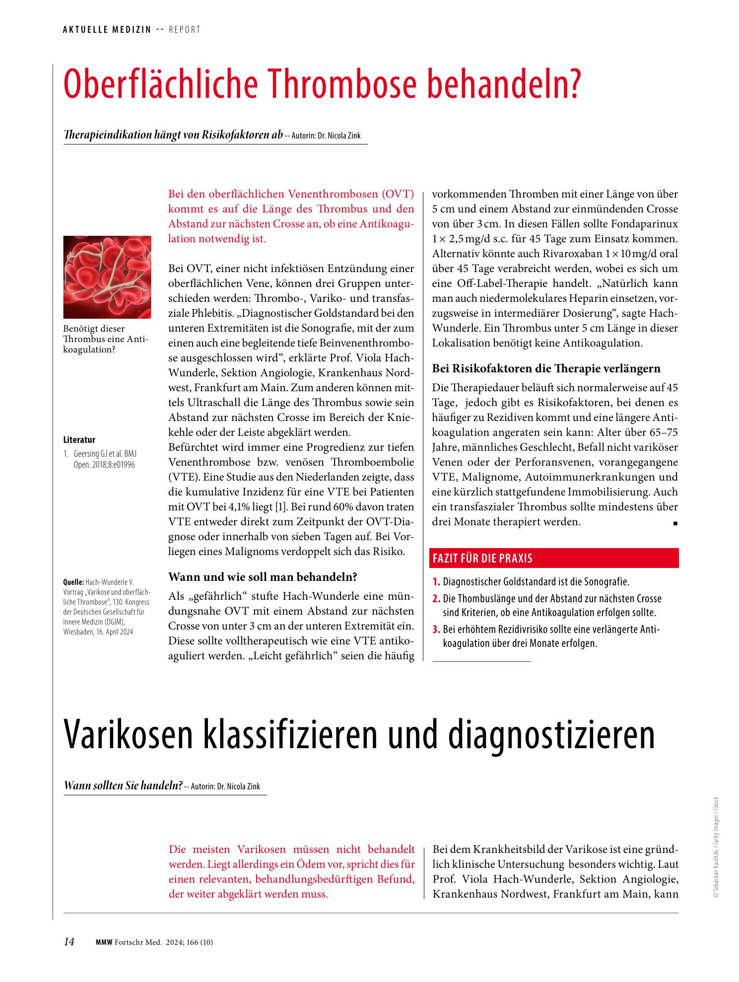 Vorschauseite 1: Oberflächliche Thrombose behandeln?