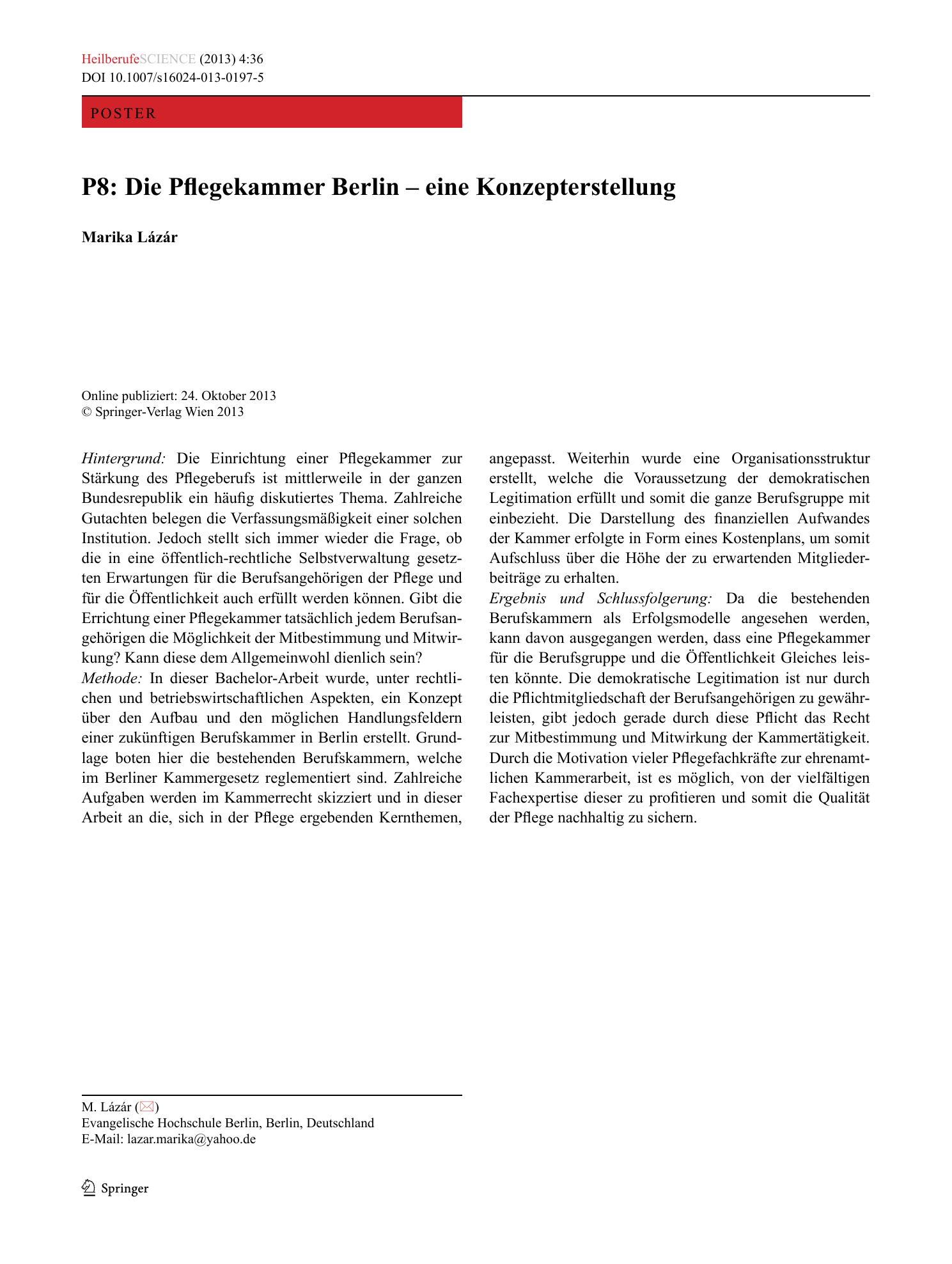 Vorschauseite 1: P8: Die Pflegekammer Berlin – eine Konzepterstellung