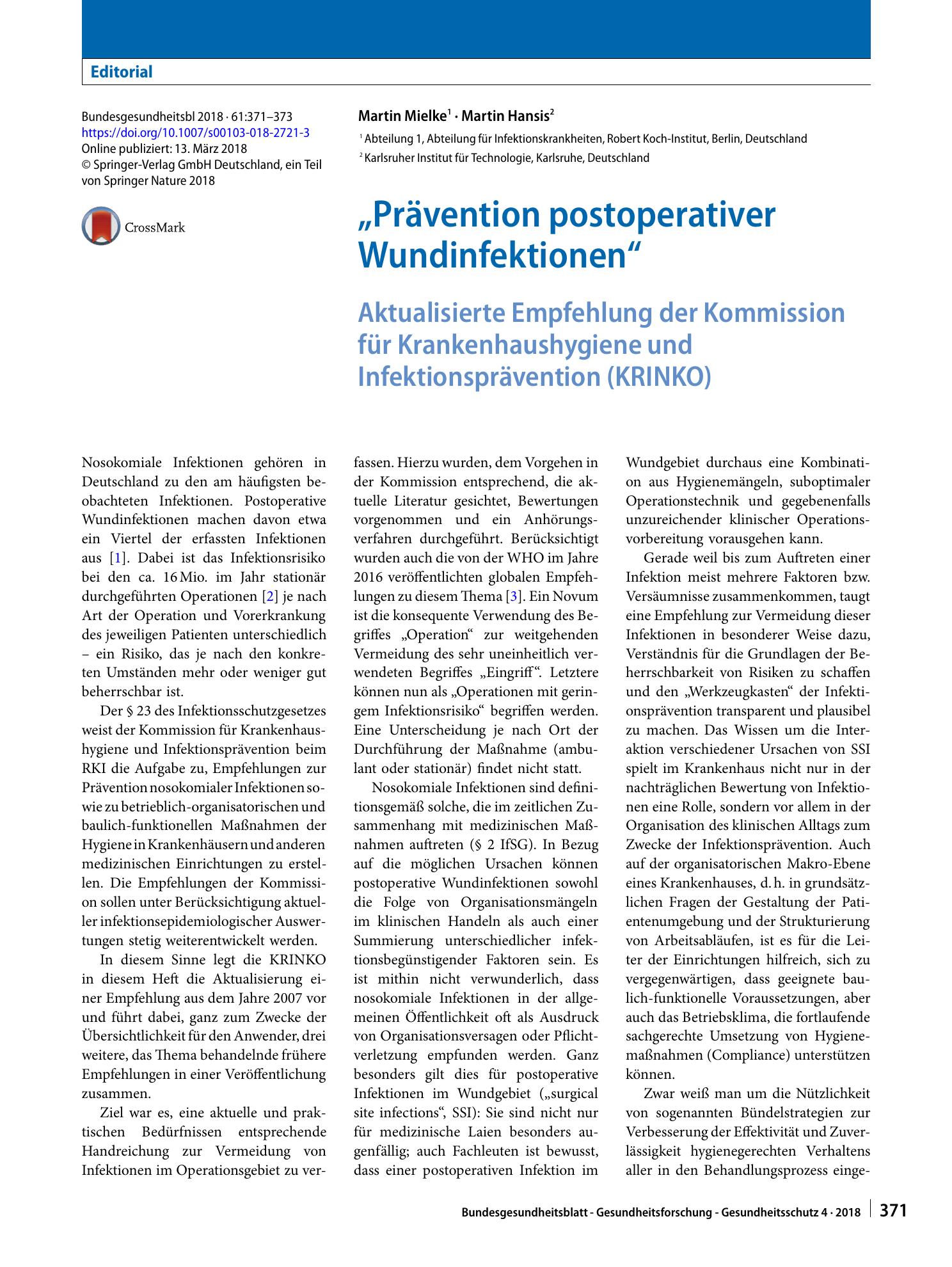 Vorschauseite 1: „Prävention postoperativer Wundinfektionen“