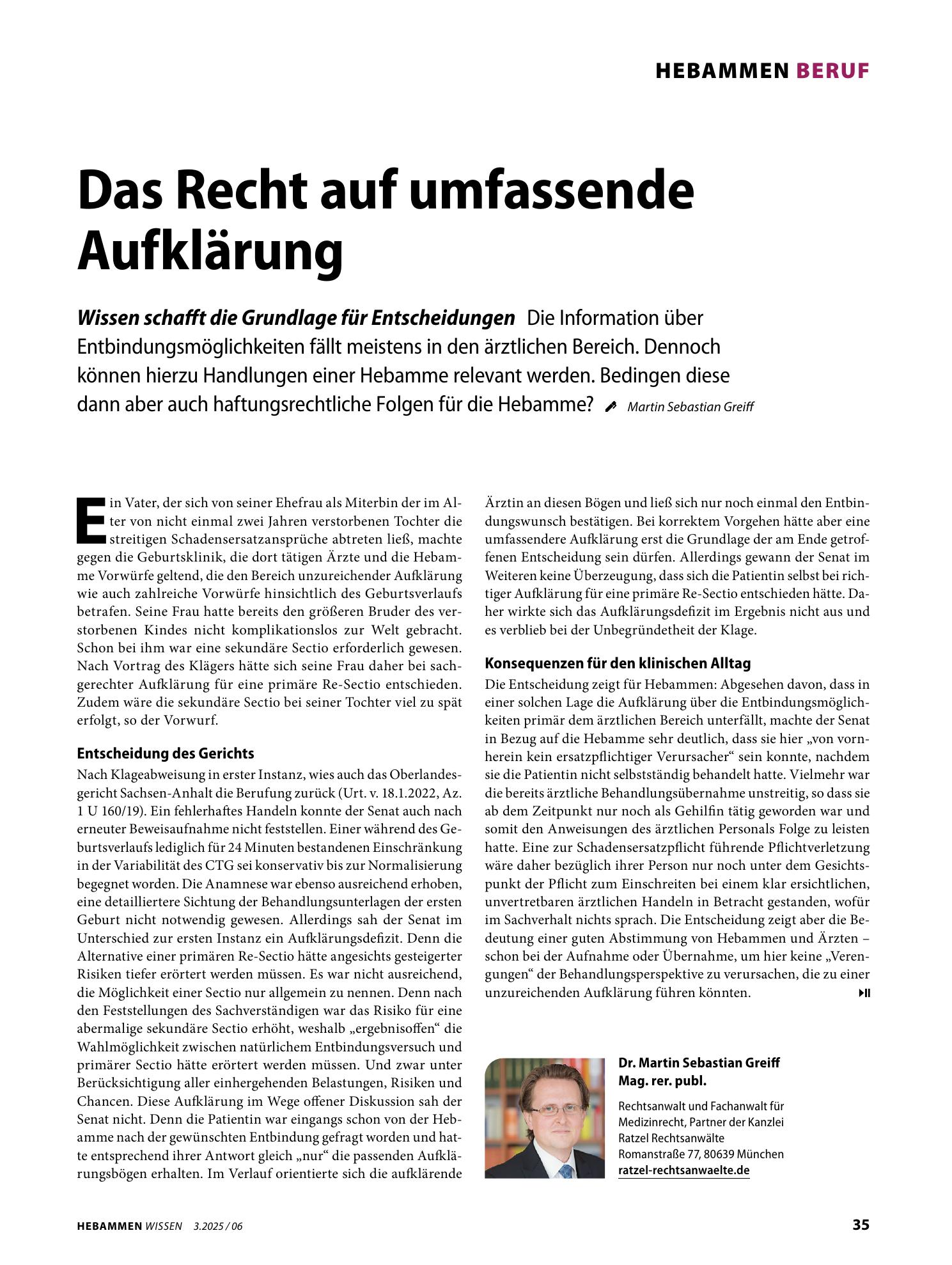 Vorschauseite 1: Das Recht auf umfassende Aufklärung