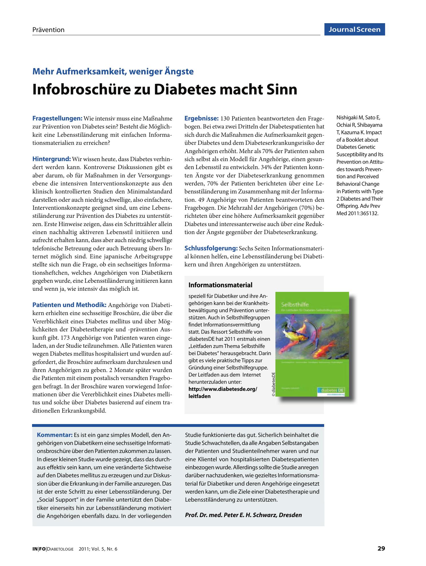 Vorschauseite 1: Infobroschüre zu Diabetes macht Sinn