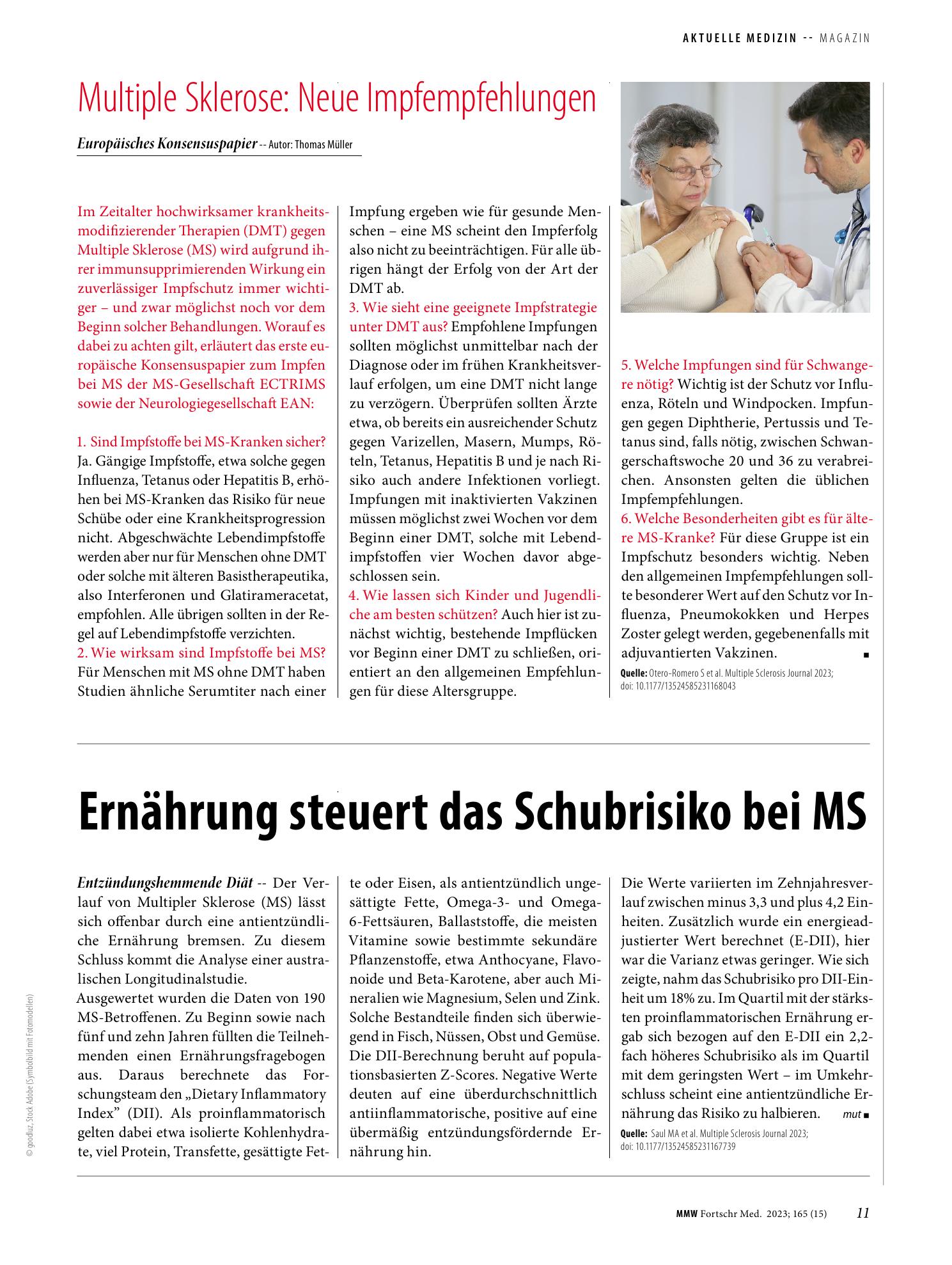 Vorschauseite 1: Ernährung steuert das Schubrisiko bei MS