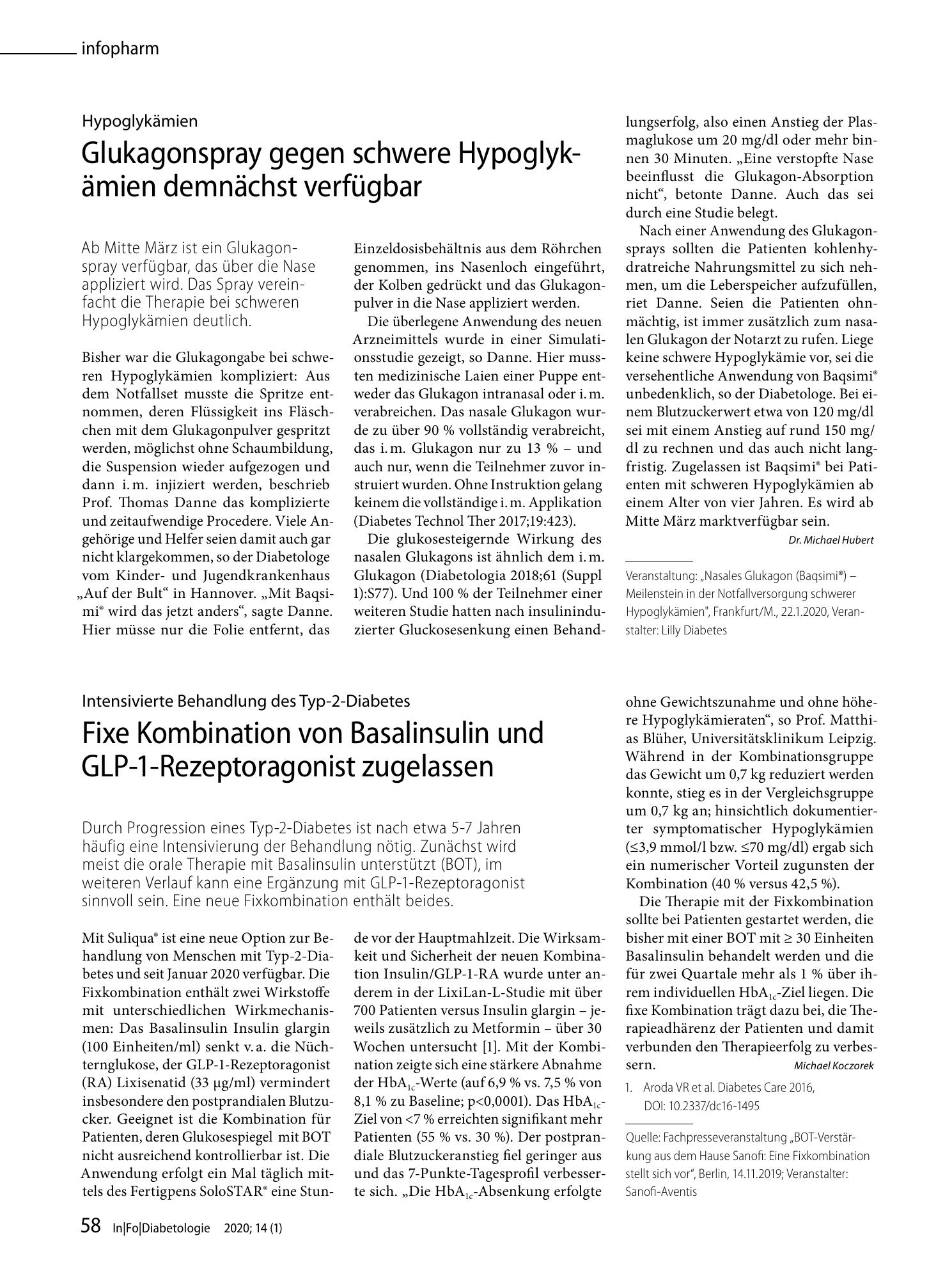 Vorschauseite 1: Glukagonspray gegen schwere Hypoglykämien demnächst verfügbar