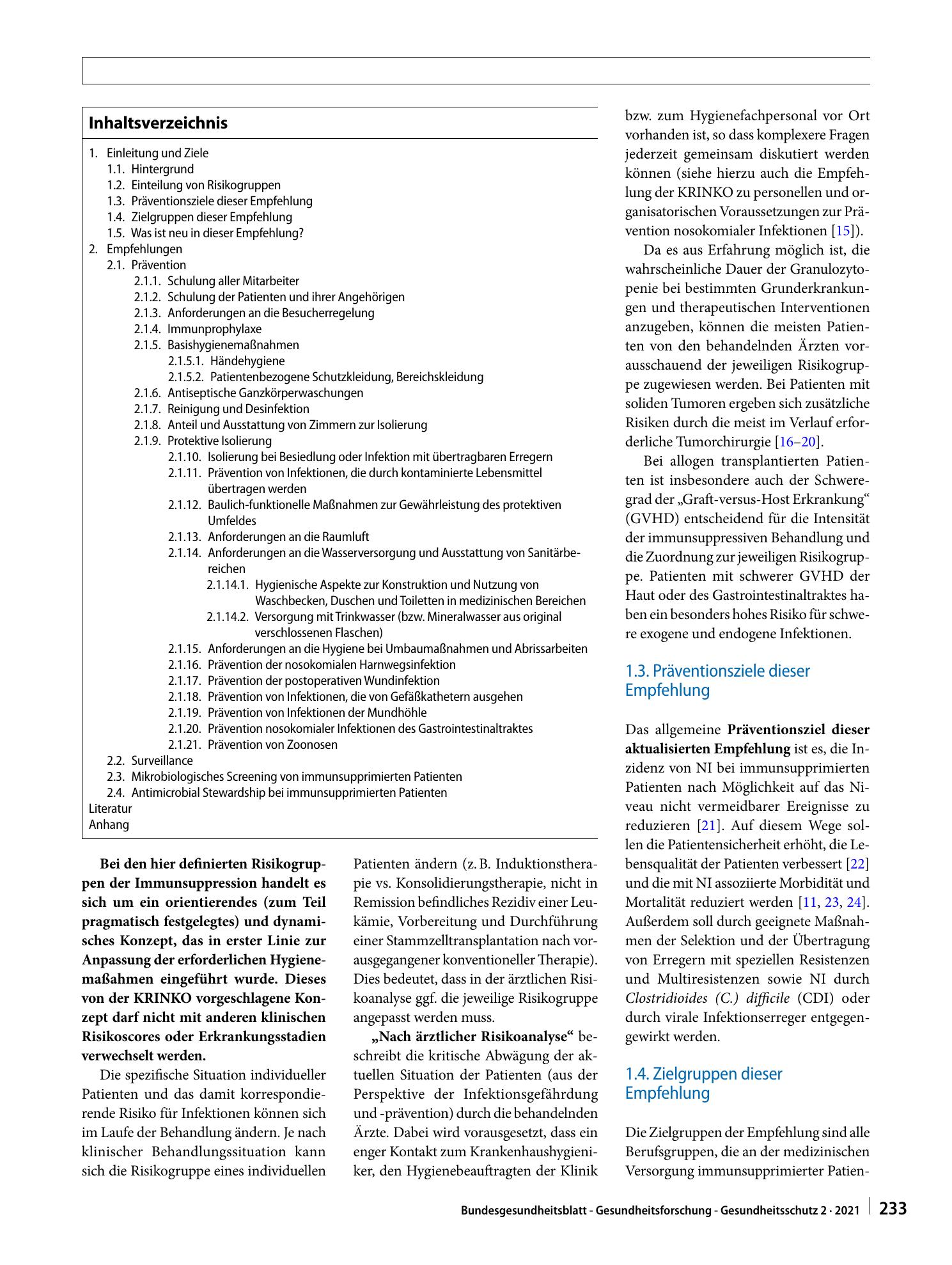 Vorschauseite 2: Anforderungen an die Infektionsprävention bei der medizinischen Versorgung von immunsupprimierten Patienten