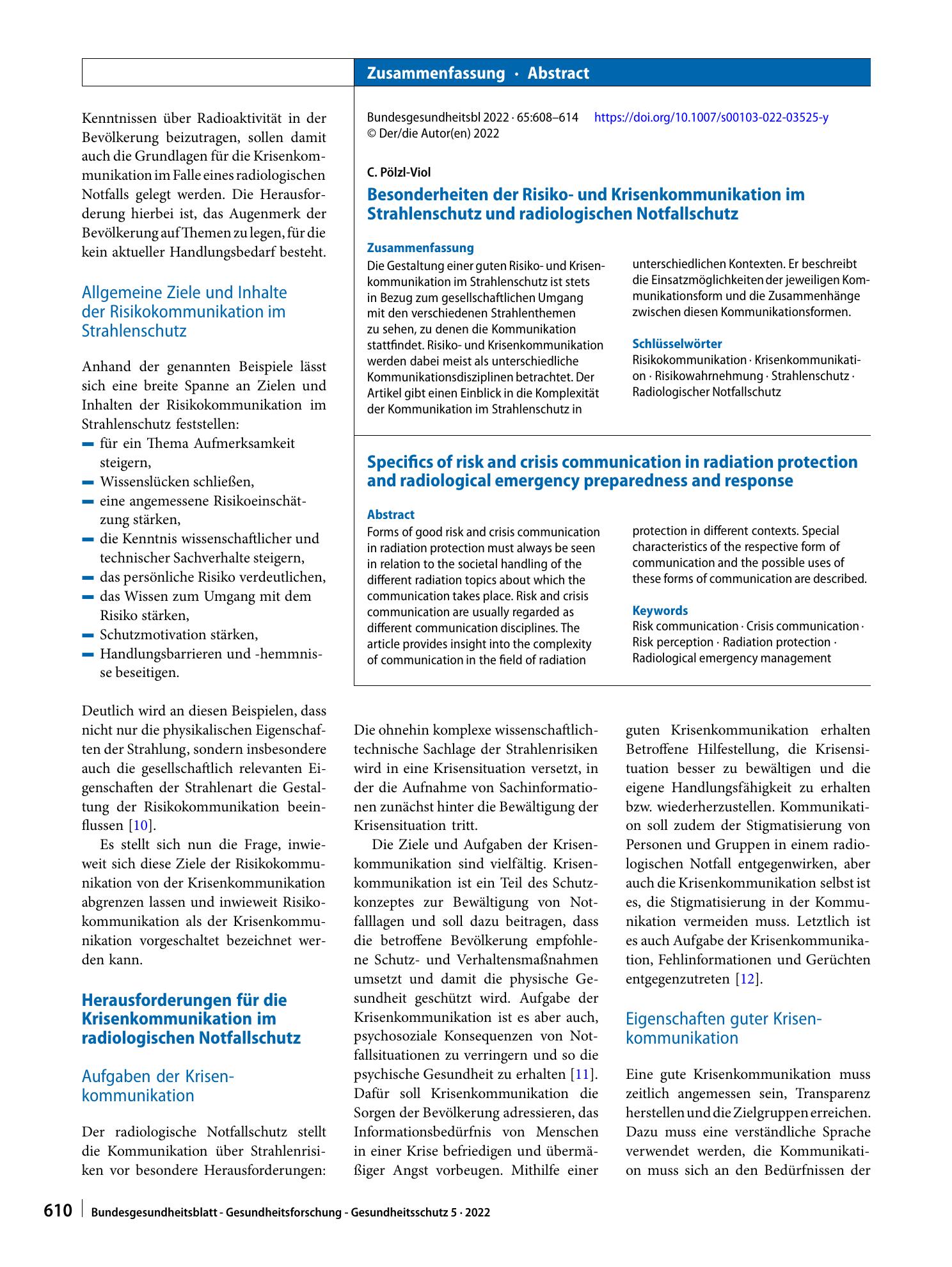 Vorschauseite 3: Besonderheiten der Risiko- und Krisenkommunikation im Strahlenschutz und radiologischen Notfallschutz