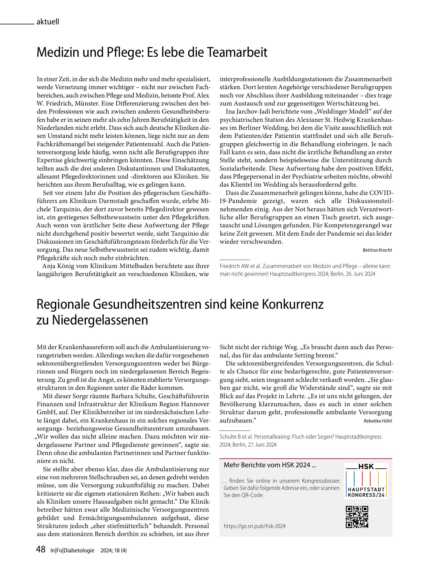 Vorschauseite 1: Medizin und Pflege: Es lebe die Teamarbeit
