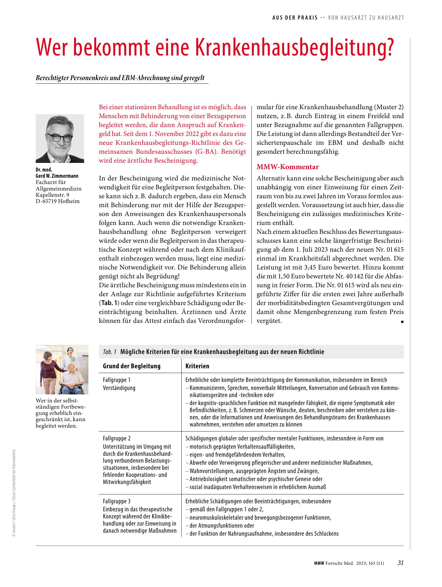 Vorschauseite 1: Wer bekommt eine Krankenhausbegleitung?