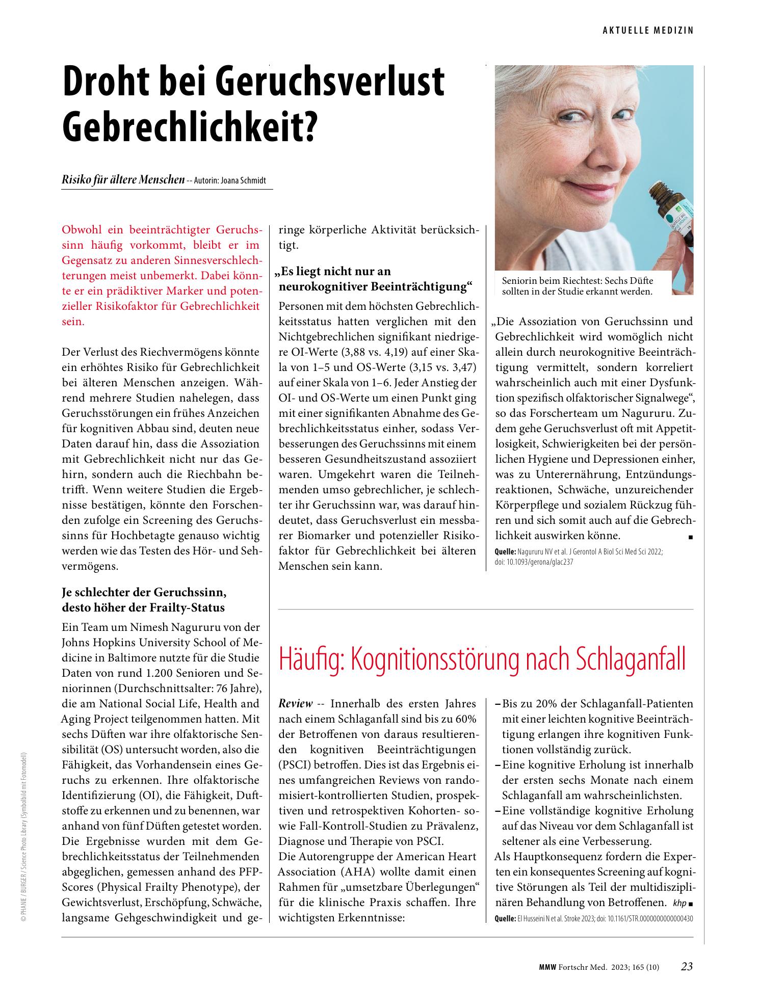 Vorschauseite 1: Droht bei Geruchsverlust Gebrechlichkeit?