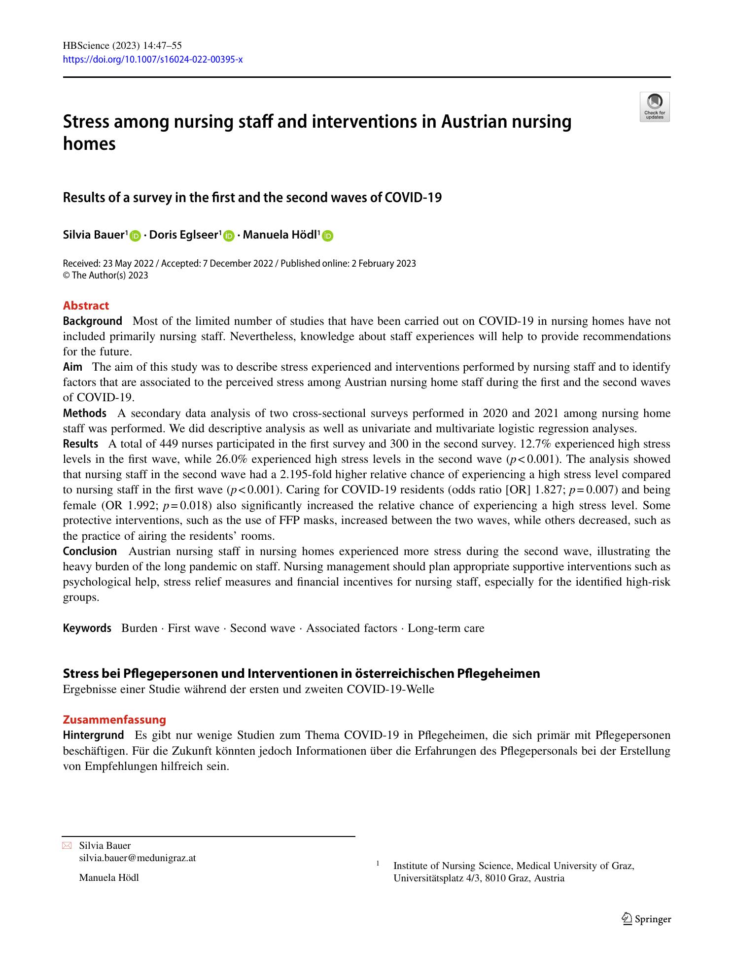 Vorschauseite 1: Stress among nursing staff and interventions in Austrian nursing homes