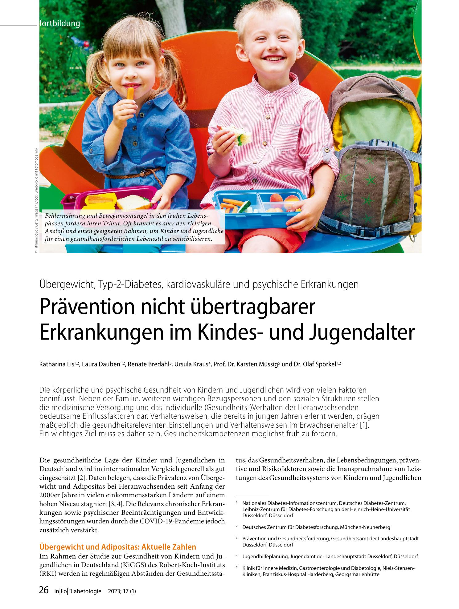 Vorschauseite 1: Prävention nicht übertragbarer Erkrankungen im Kindes- und Jugendalter