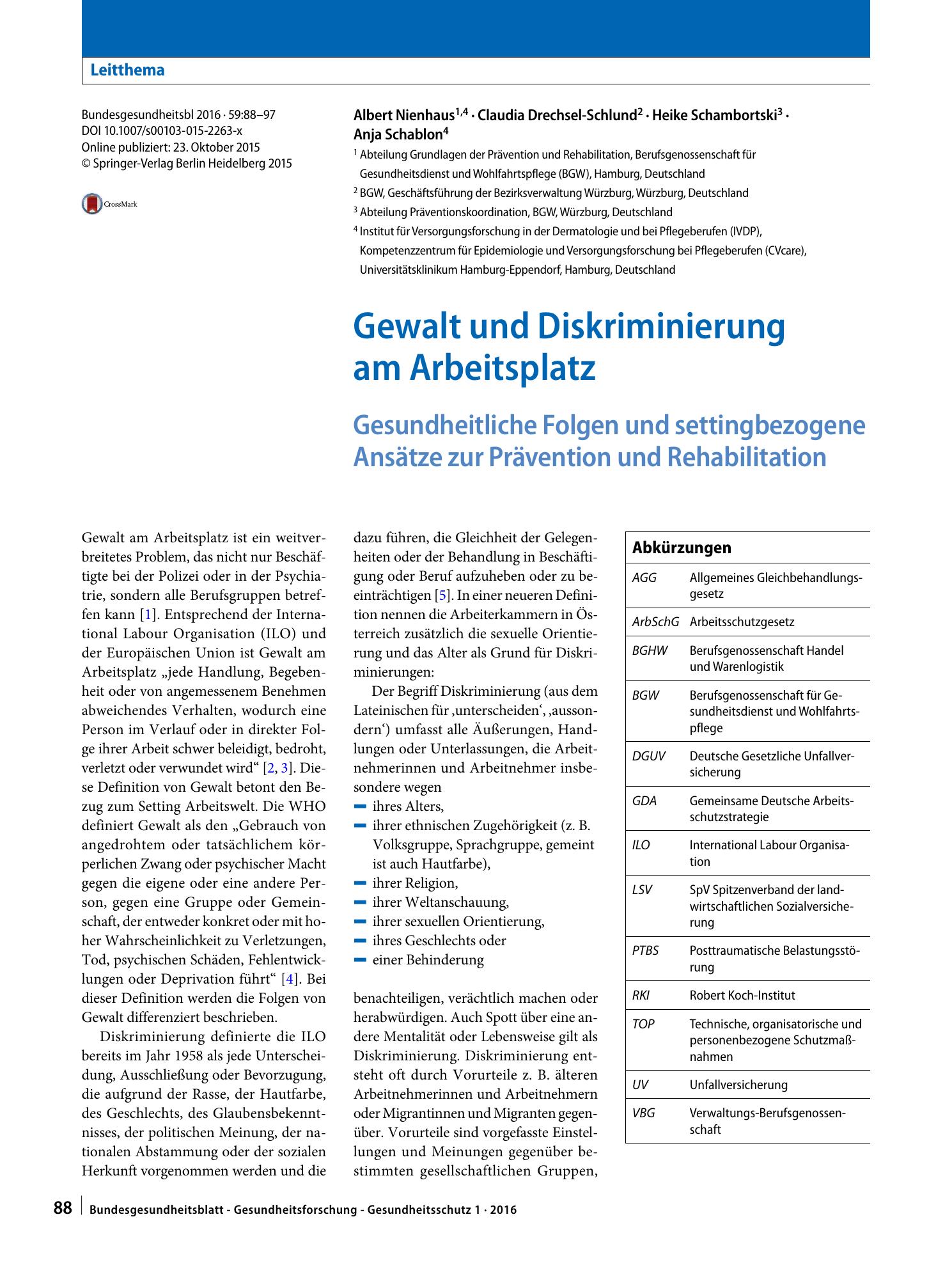 Vorschauseite 1: Gewalt und Diskriminierung am Arbeitsplatz