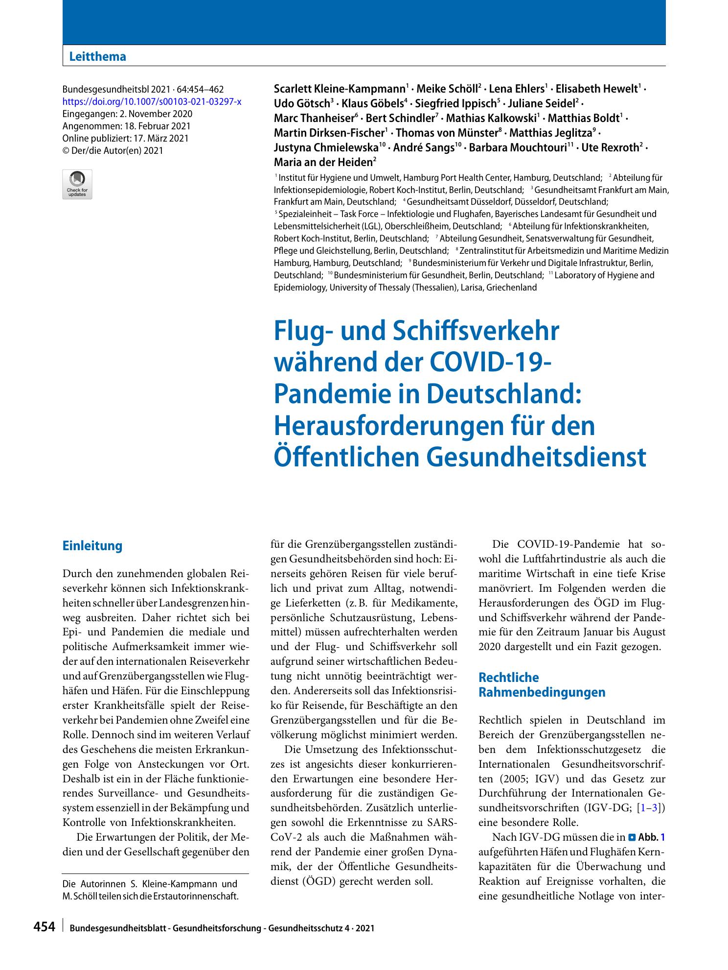 Vorschauseite 1: Flug- und Schiffsverkehr während der COVID-19-Pandemie in Deutschland: Herausforderungen für den Öffentlichen Gesundheitsdienst