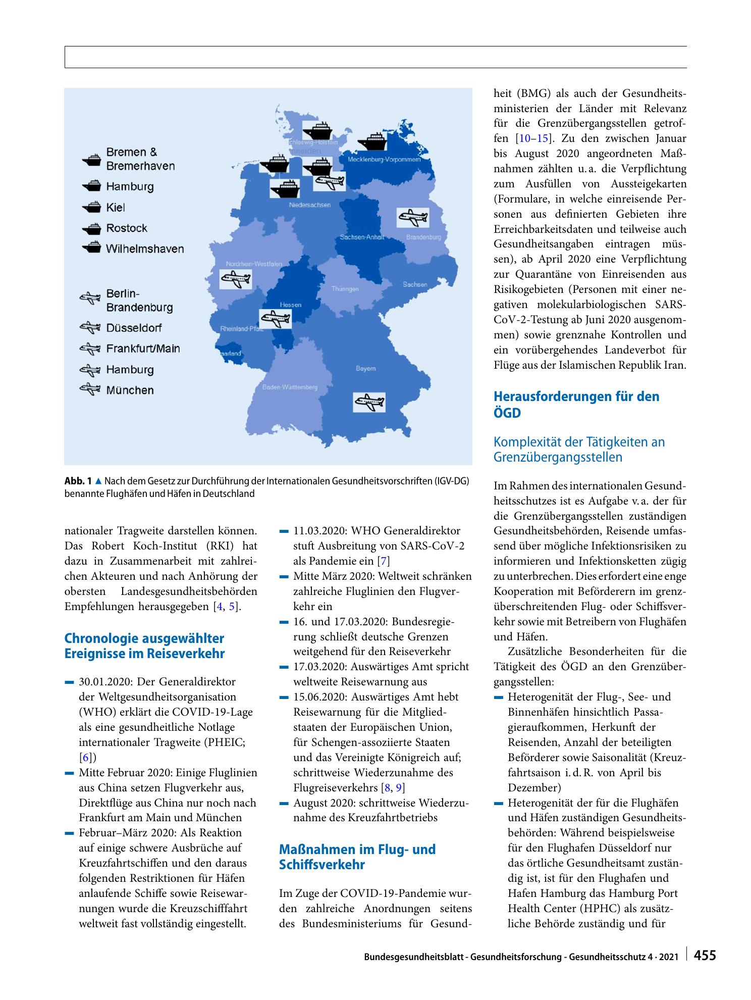 Vorschauseite 2: Flug- und Schiffsverkehr während der COVID-19-Pandemie in Deutschland: Herausforderungen für den Öffentlichen Gesundheitsdienst