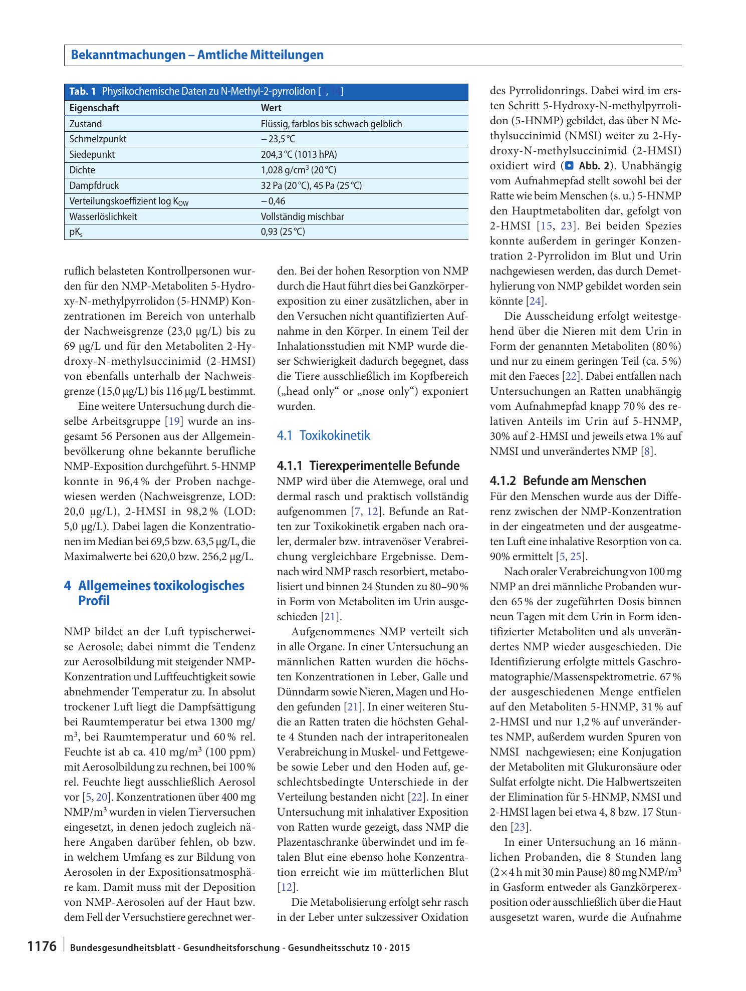 Vorschauseite 2: Stoffmonographie für N-Methyl-2-pyrrolidon (NMP) und „Human-Biomonitoring“-Werte für die Metaboliten 5-Hydroxy-NMP und 2-Hydroxy-N-methylsuccinimid im Urin von Erwachsenen und Kin…