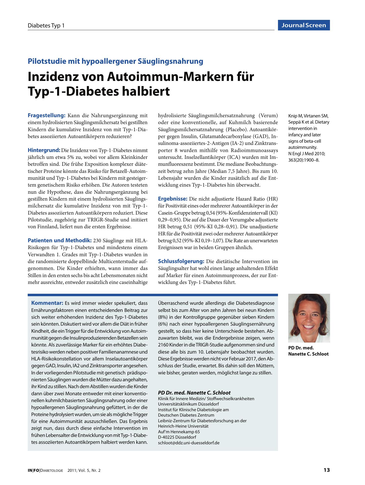 Vorschauseite 1: Inzidenz von Autoimmun-Markern für Typ-1-Diabetes halbiert