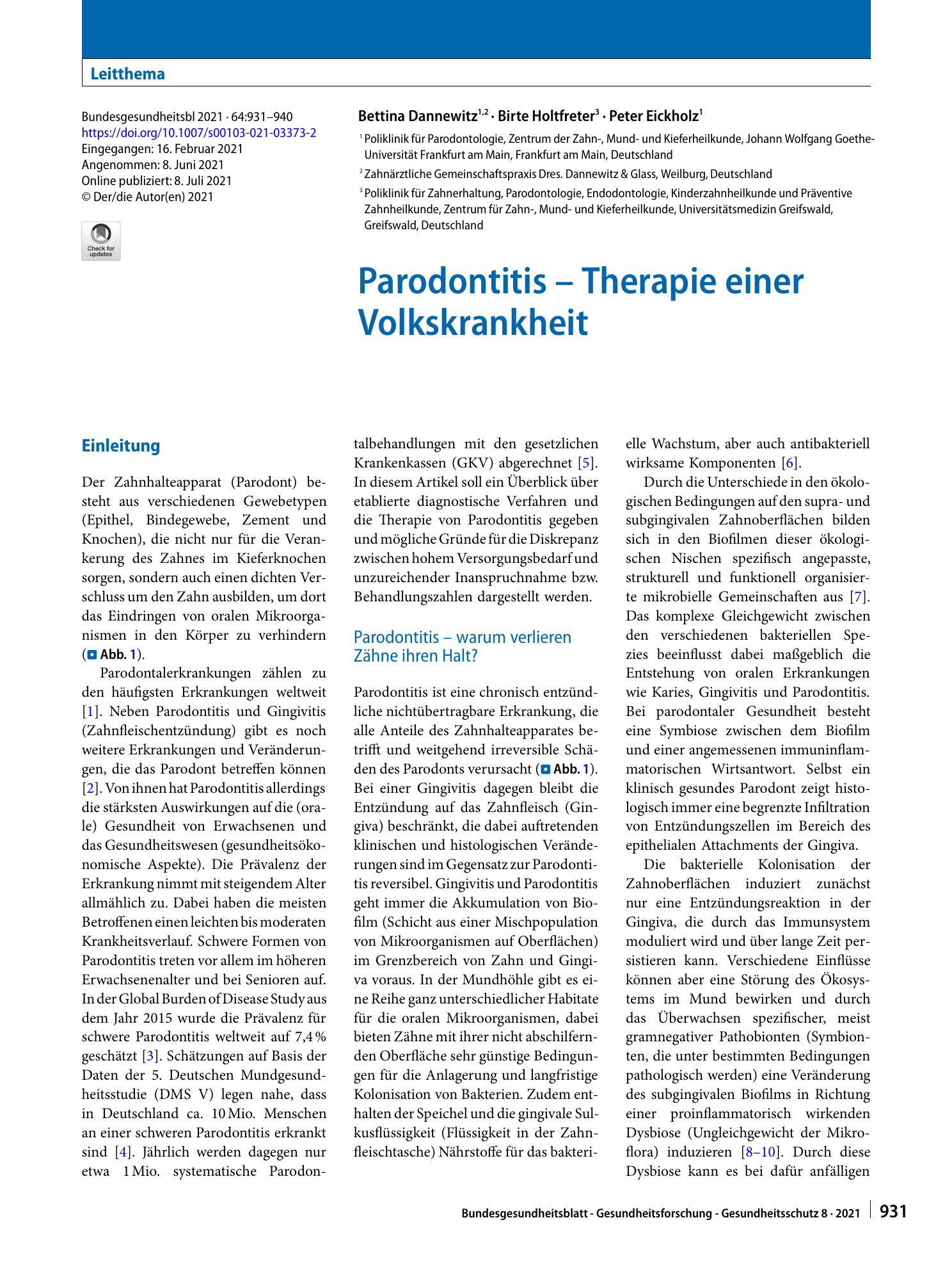 Vorschauseite 1: Parodontitis – Therapie einer Volkskrankheit