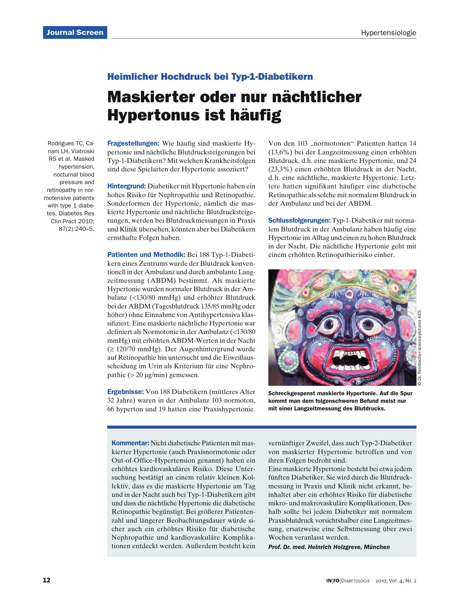 Vorschauseite 1: Maskierter oder nur nächtlicher Hypertonus ist häufig
