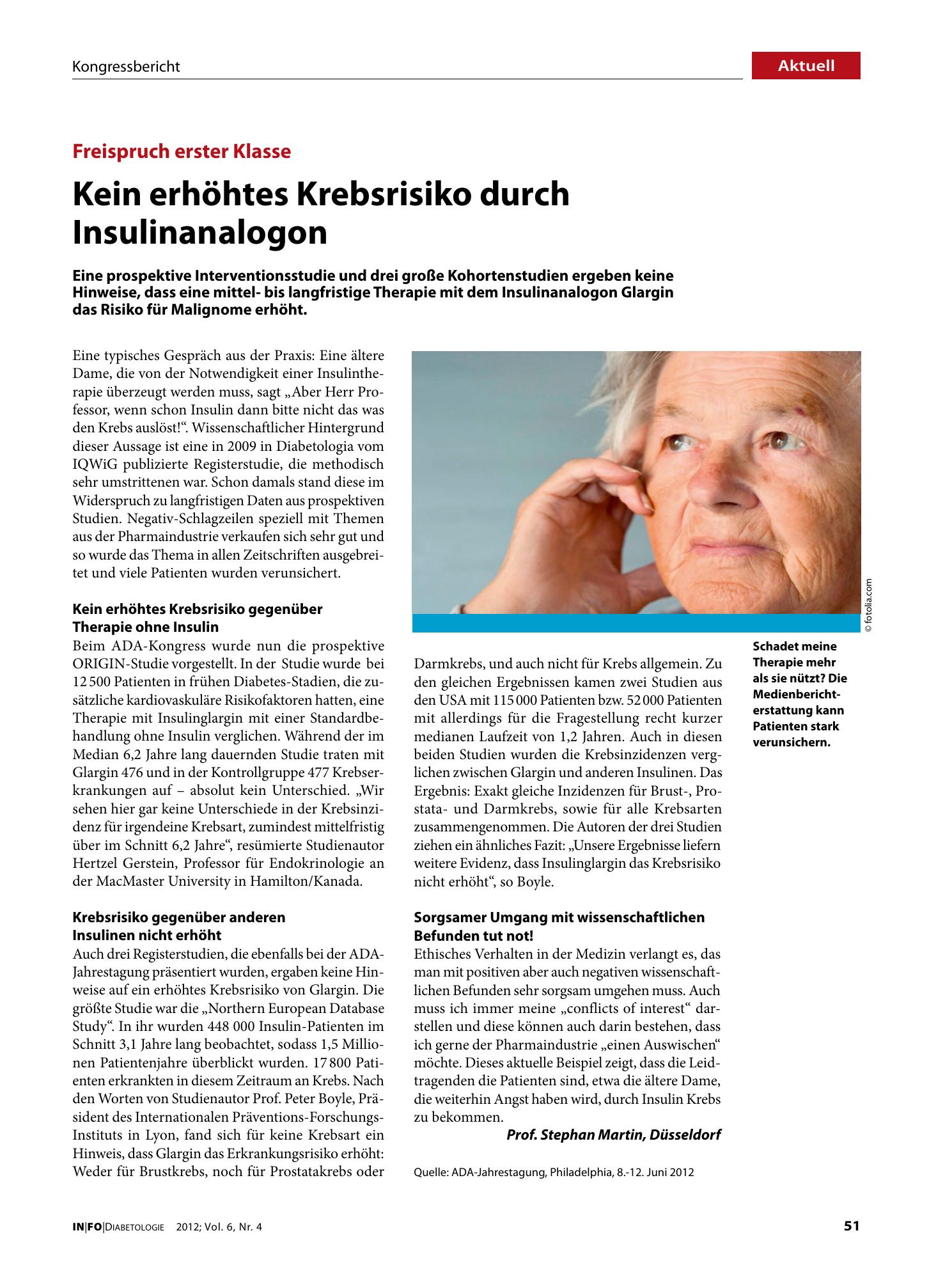 Vorschauseite 1: Kein erhöhtes Krebsrisiko durch Insulinanalogon