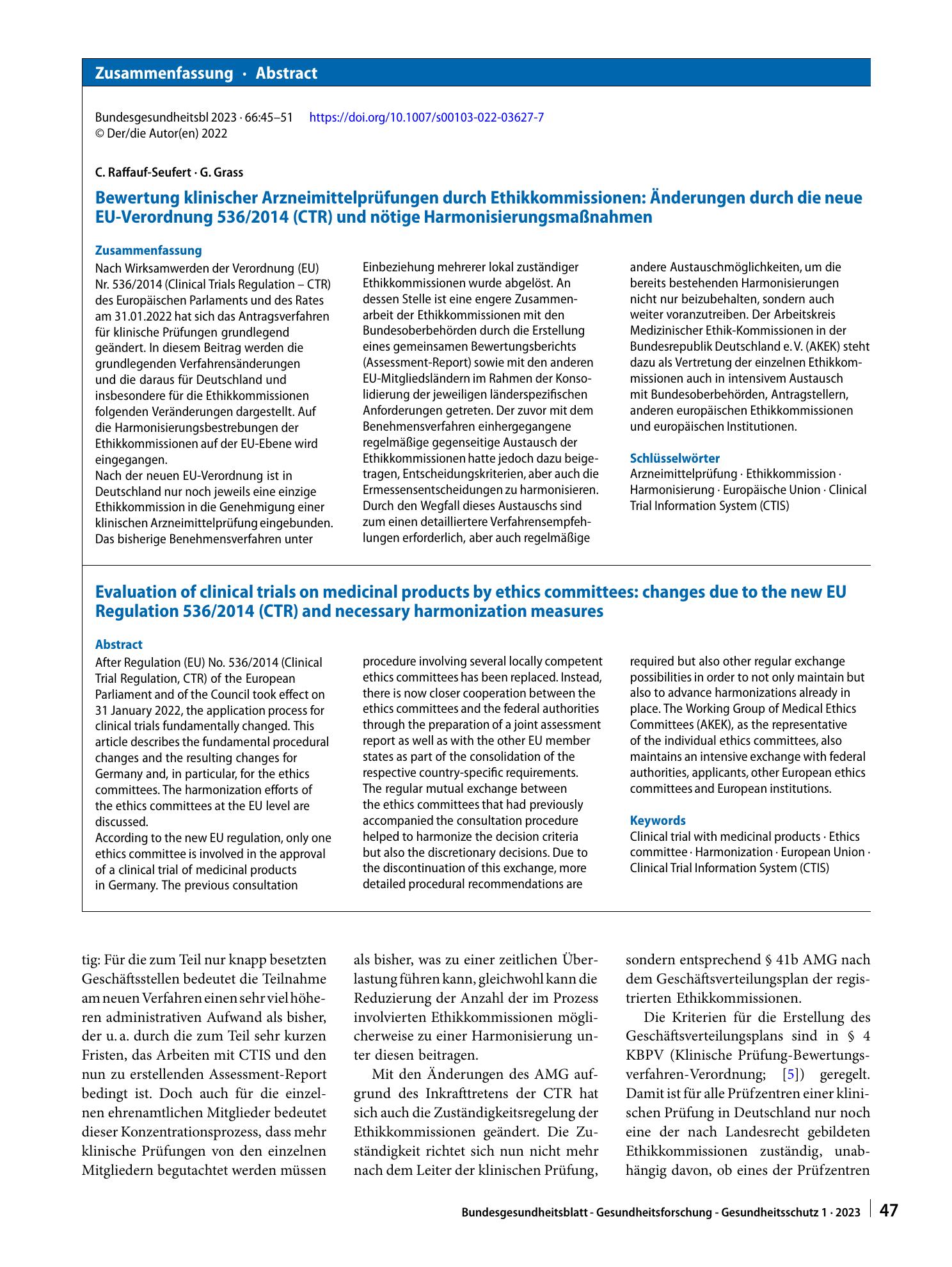 Vorschauseite 3: Bewertung klinischer Arzneimittelprüfungen durch Ethikkommissionen: Änderungen durch die neue EU-Verordnung 536/2014 (CTR) und nötige Harmonisierungsmaßnahmen