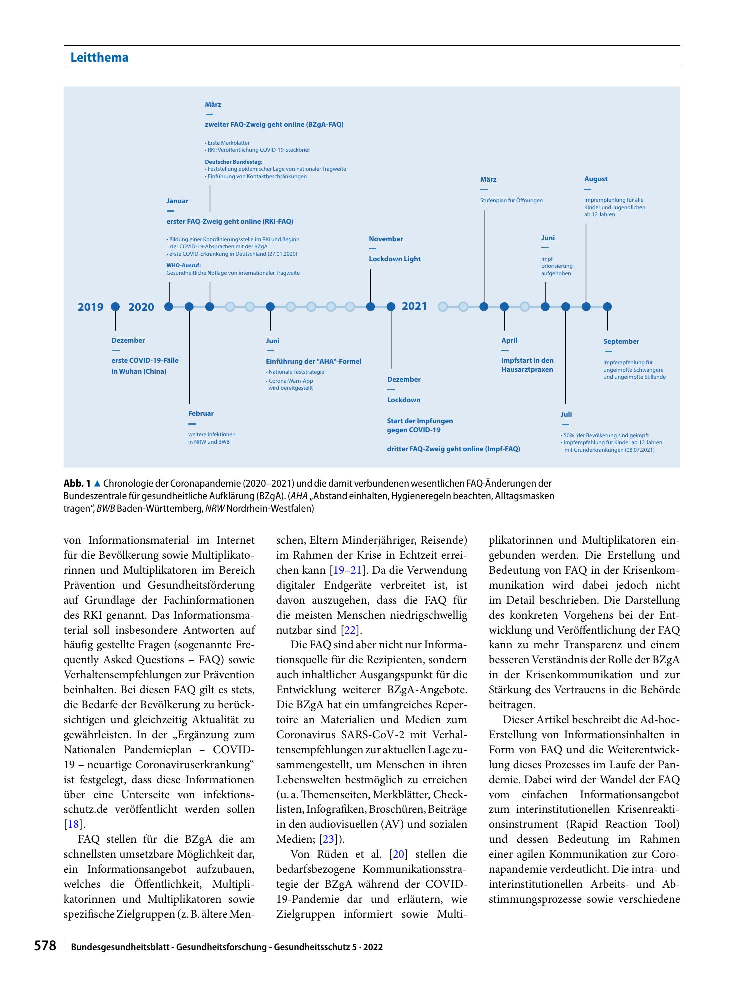 Vorschauseite 2: Häufig gestellte Fragen (FAQ) in der Risikokommunikation zu COVID-19: Erstellung und Bedeutung als interinstitutionelles Krisenreaktionsinstrument