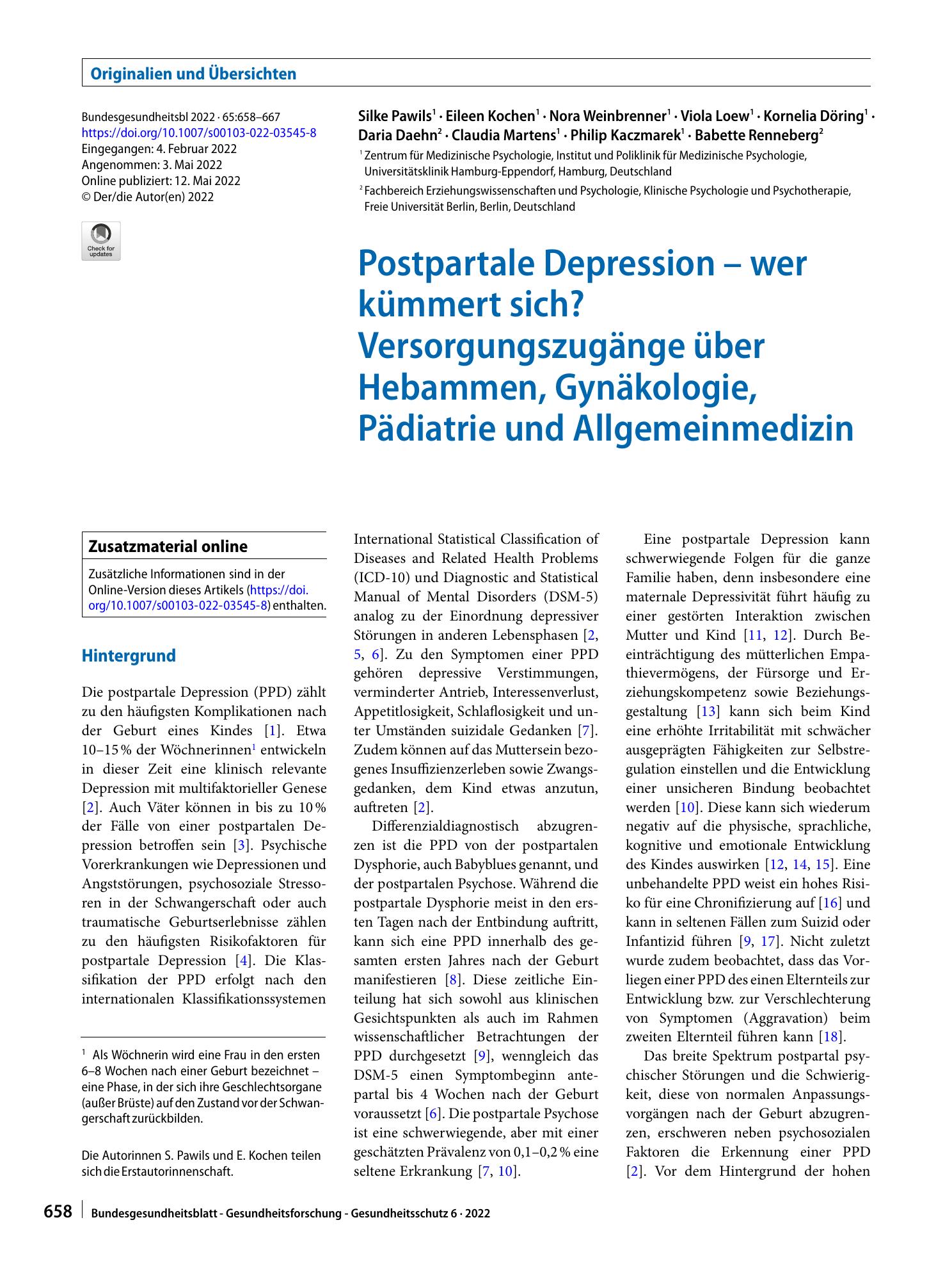 Vorschauseite 1: Postpartale Depression – wer kümmert sich? Versorgungszugänge über Hebammen, Gynäkologie, Pädiatrie und Allgemeinmedizin