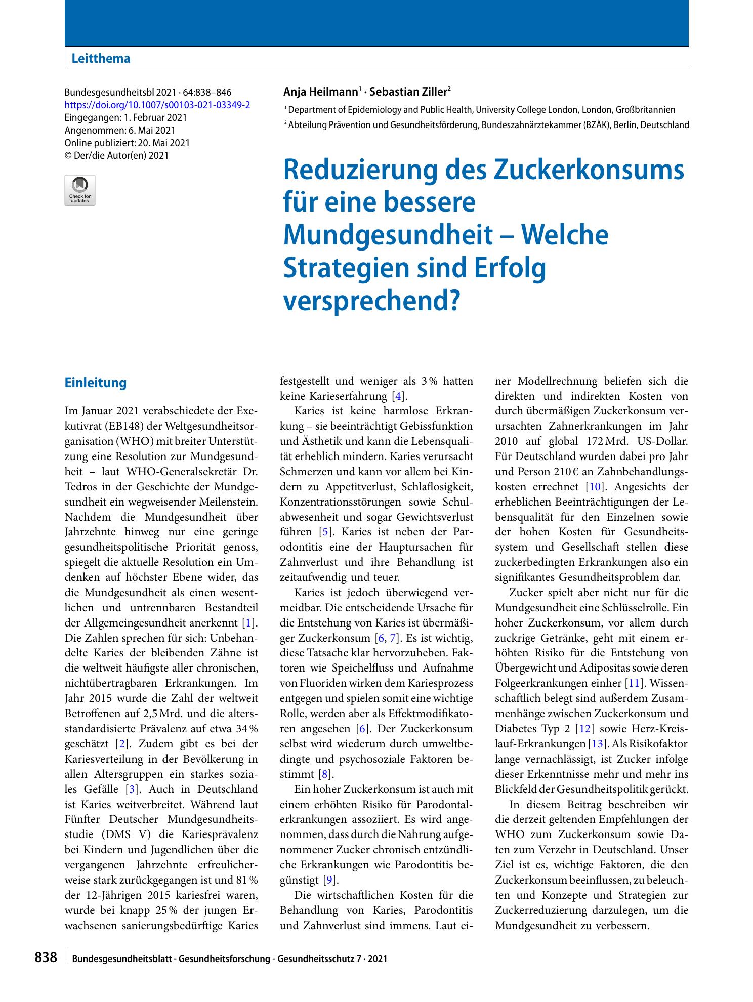Vorschauseite 1: Reduzierung des Zuckerkonsums für eine bessere Mundgesundheit – Welche Strategien sind Erfolg versprechend?