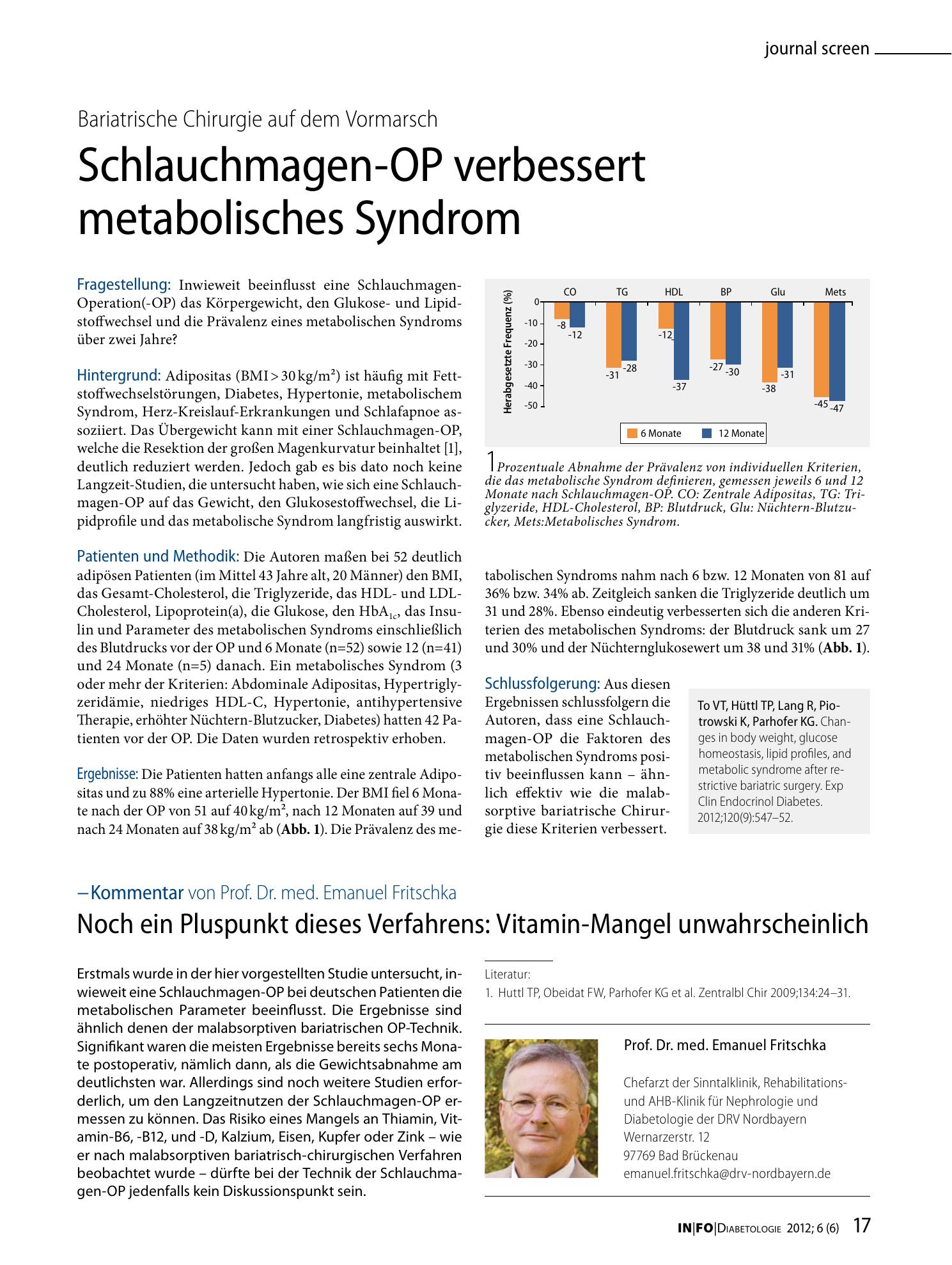 Vorschauseite 1: Schlauchmagen-OP verbessert metabolisches Syndrom