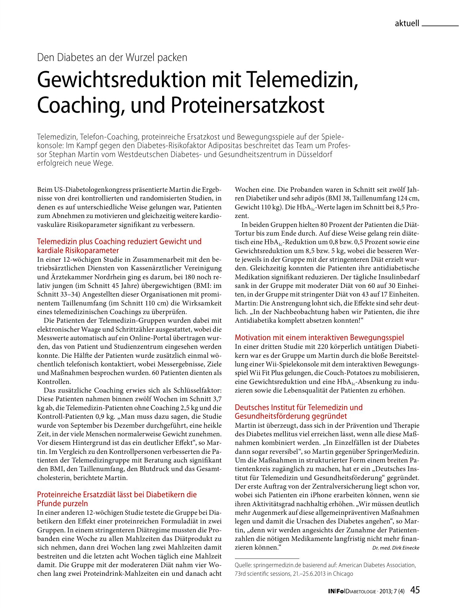 Vorschauseite 1: Gewichtsreduktion mit Telemedizin, Coaching, und Proteinersatzkost