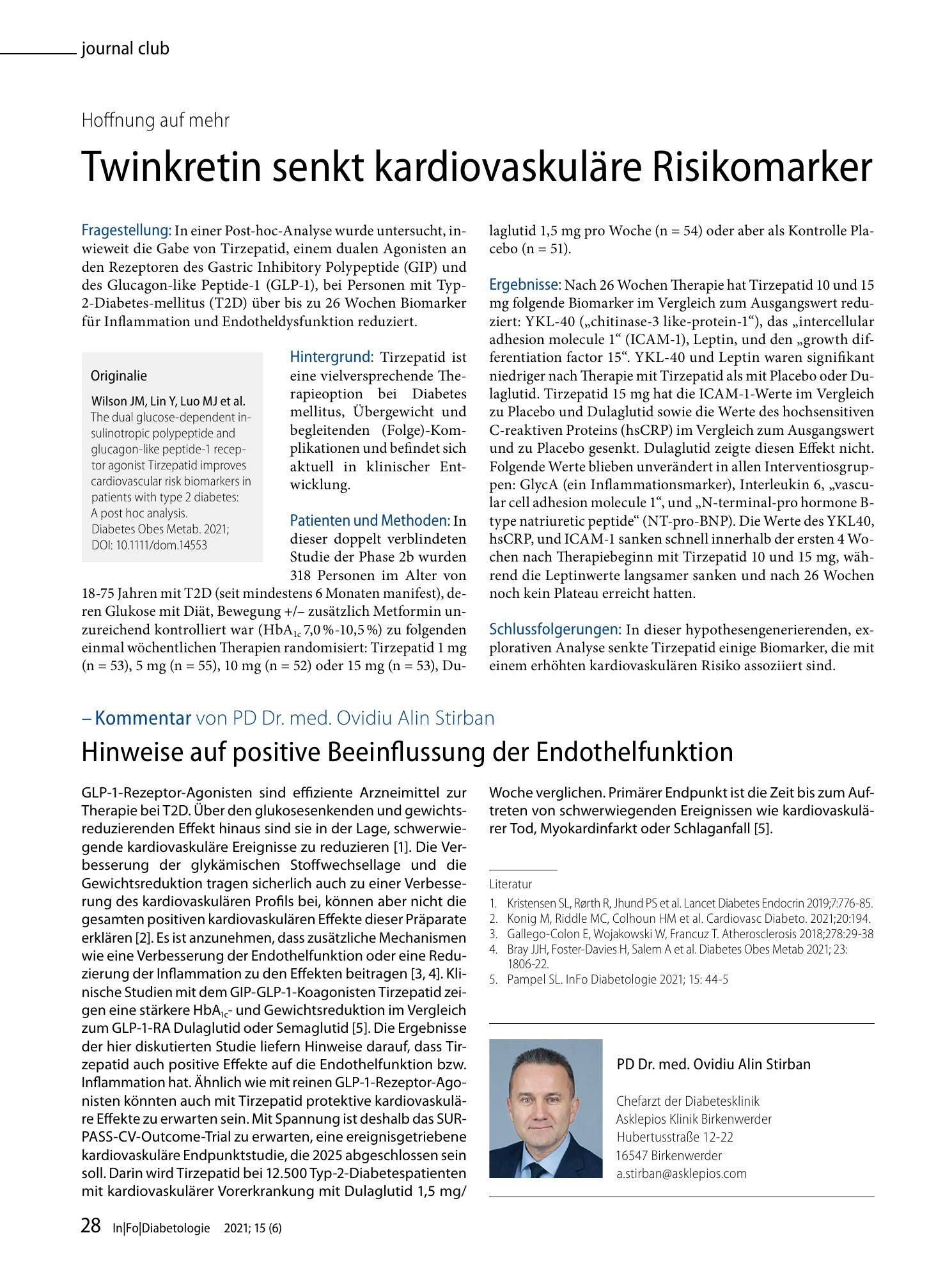 Vorschauseite 1: Twinkretin senkt kardiovaskuläre Risikomarker