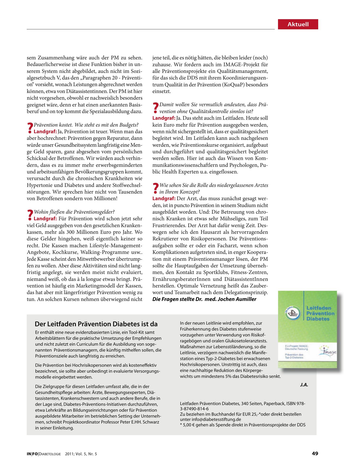 Vorschauseite 1: Der Leitfaden Prävention Diabetes ist da