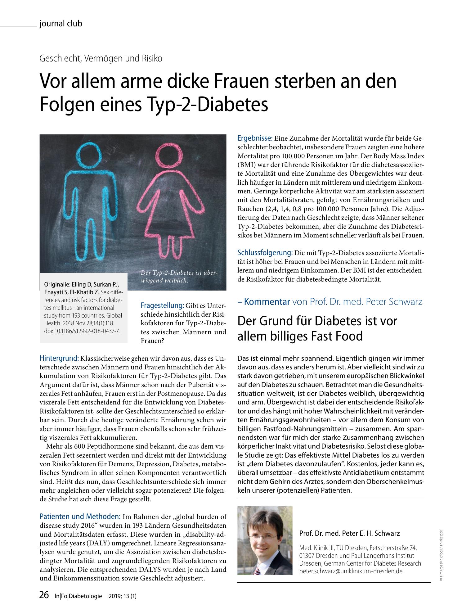 Vorschauseite 1: Vor allem arme dicke Frauen sterben an den Folgen eines Typ-2-Diabetes