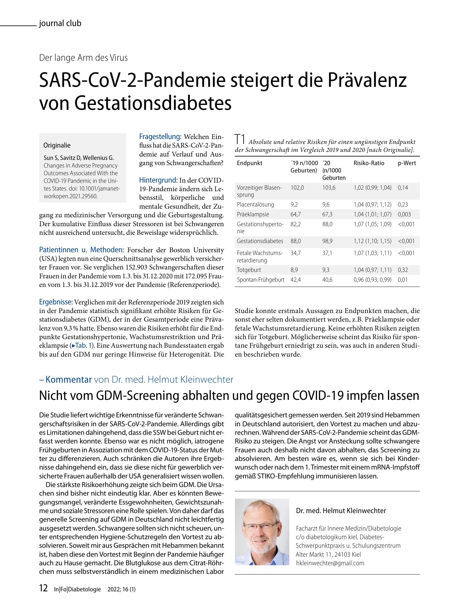 Vorschauseite 1: SARS-CoV-2-Pandemie steigert die Prävalenz von Gestationsdiabetes