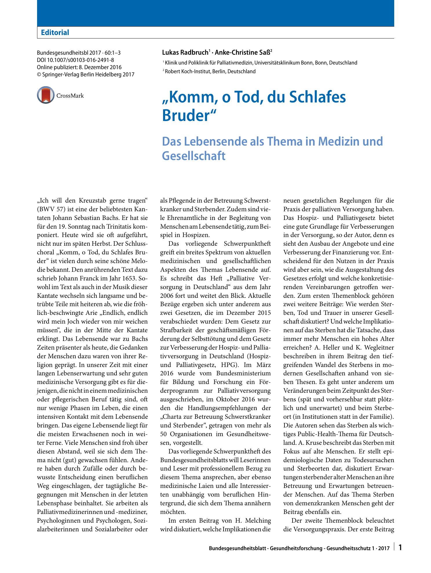 Vorschauseite 1: „Komm, o Tod, du Schlafes Bruder“