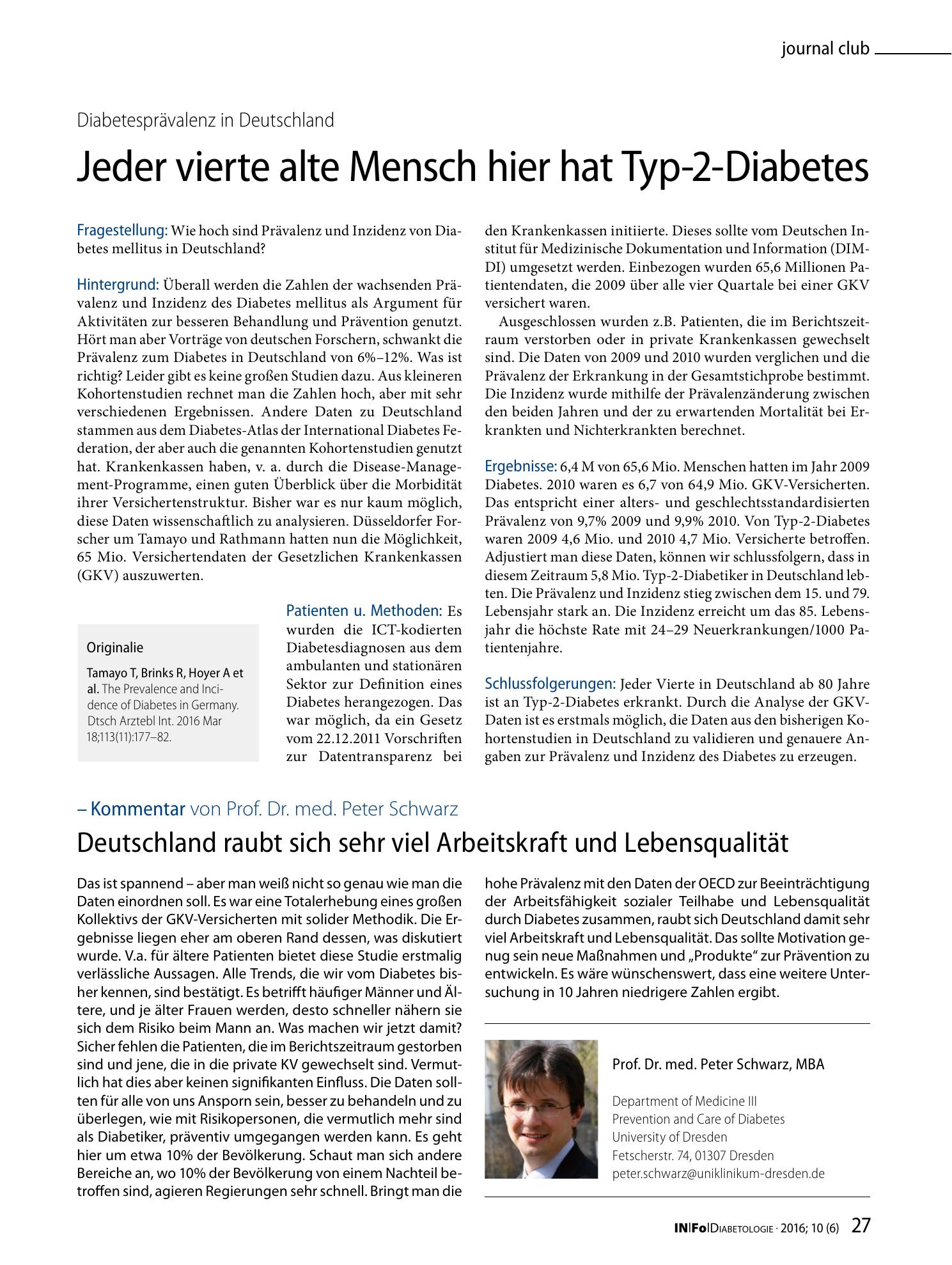 Vorschauseite 1: Jeder vierte alte Mensch hier hat Typ-2-Diabetes