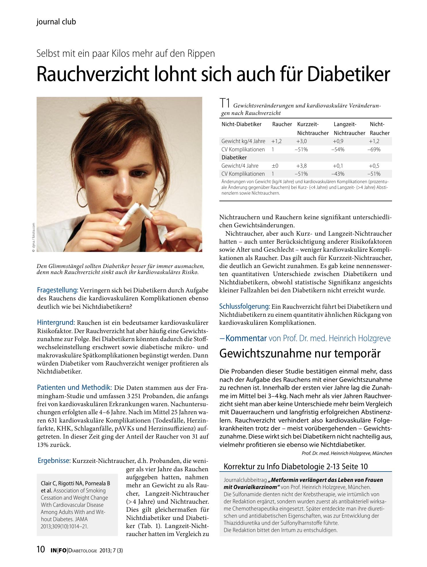 Vorschauseite 1: Rauchverzicht lohnt sich auch für Diabetiker