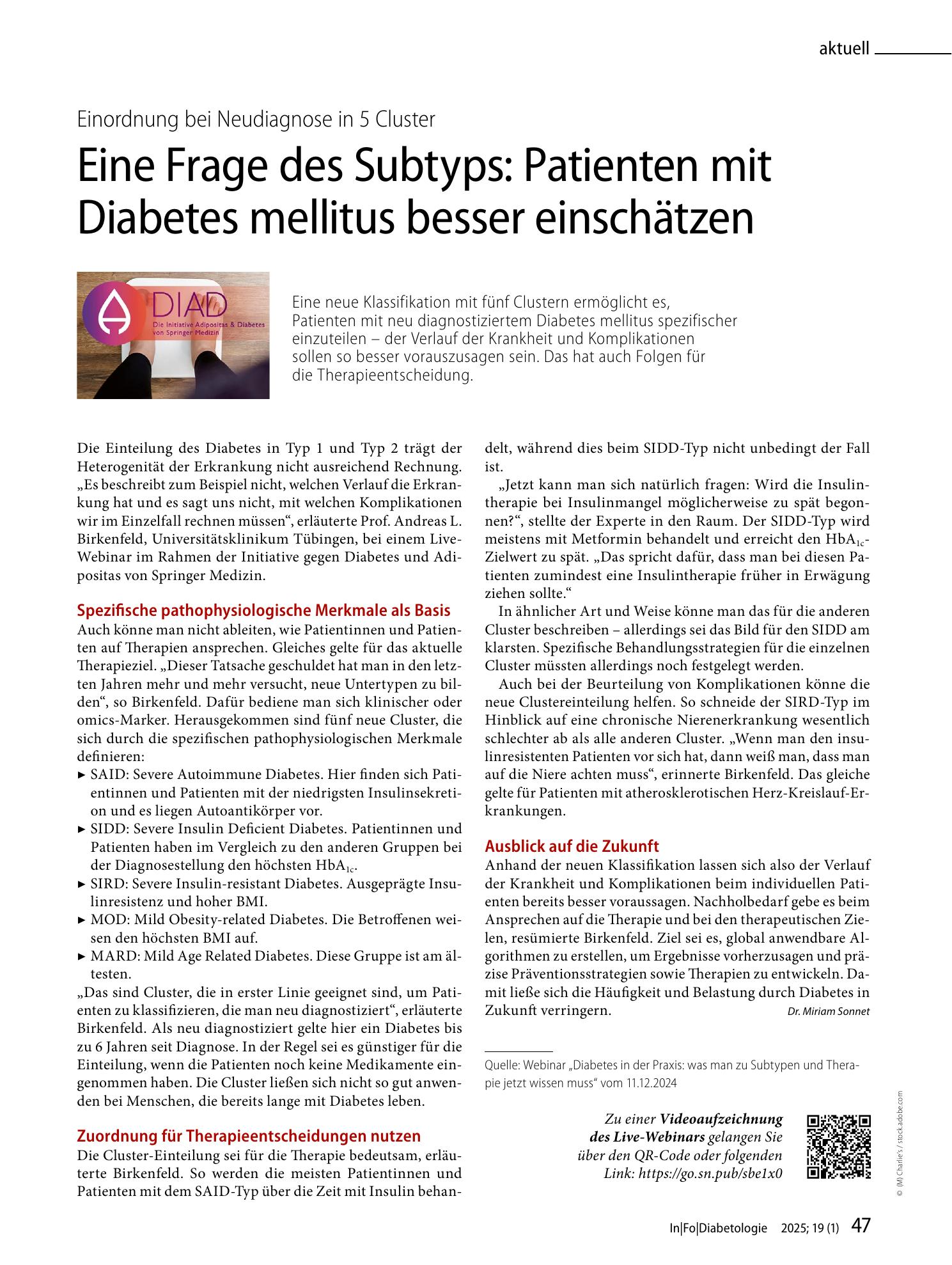 Vorschauseite 1: Eine Frage des Subtyps: Patienten mit Diabetes mellitus besser einschätzen