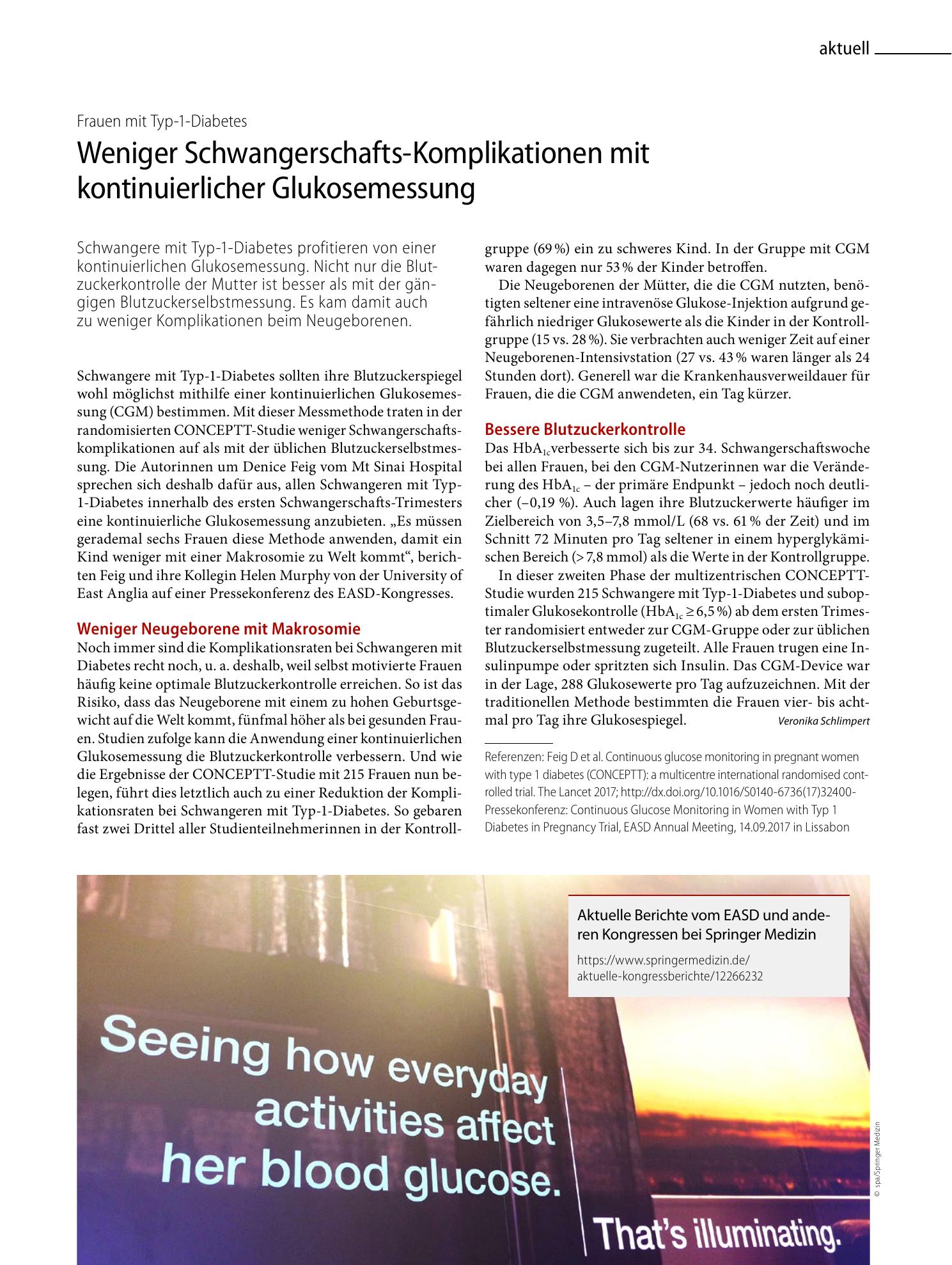 Vorschauseite 1: Weniger Schwangerschafts-Komplikationen mit kontinuierlicher Glukosemessung