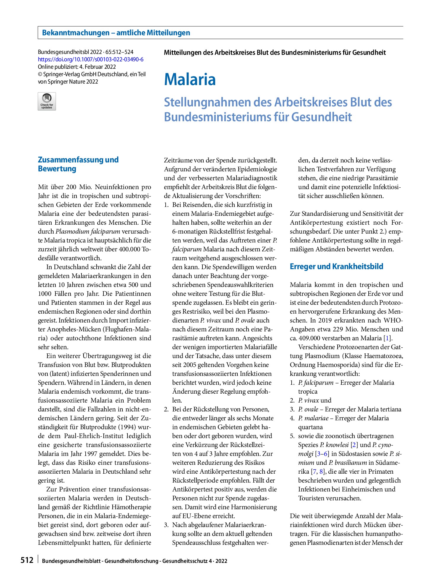 Vorschauseite 1: Malaria